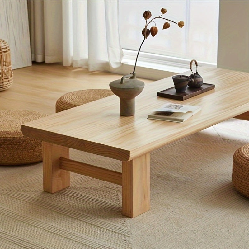 Casual Style Solid Wood Coffee Table - Minimalist Modern Japanese-Inspired Low Tea Table, Portable Design with Sturdy Leg Base, Natural Wood Tabletop for Living Room, Tatami Floor Seating