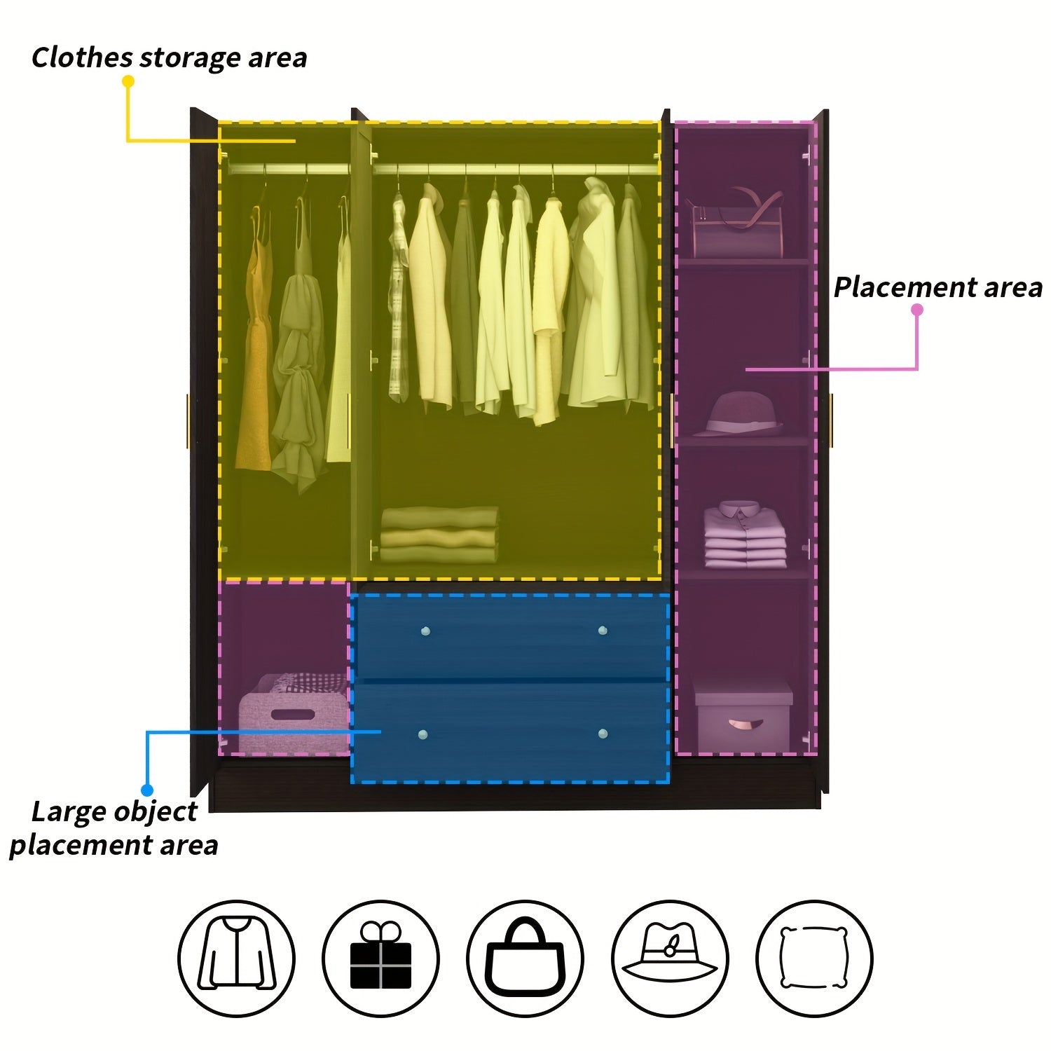 Large Wardrobe with Mirrors, 4-Layer Shelves, 2 Drawers, 2 Hangers and 4 Cabinet Doors, Modern Bedroom Storage Cabinet, A Stylish Practical Solution for Your Bedroom, White