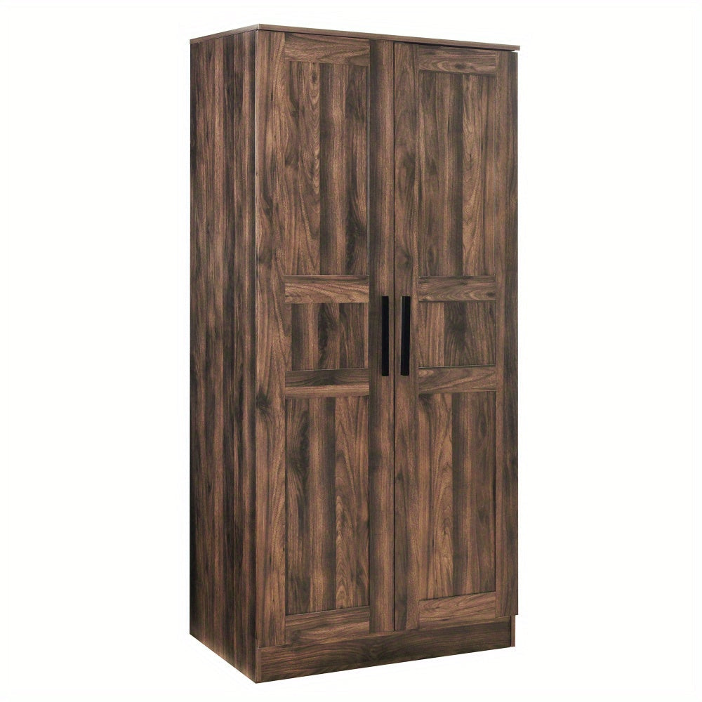 Vintage Hardwood Armoire Wardrobe with USB-Powered LED Illumination, MDF Fiberboard Construction, Floor Mounted, Brown - Spacious Bedroom Storage Closet with 4 Shelves and Sturdy Design