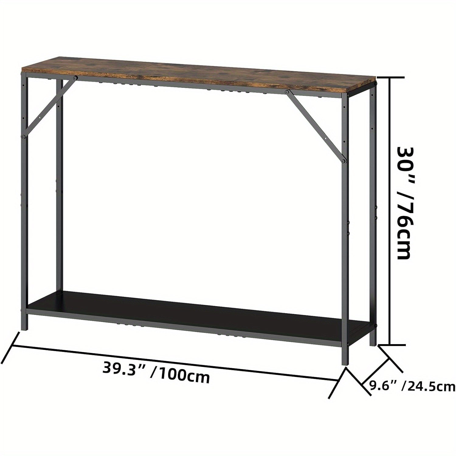 Sofa Tables, Console Table With Shelf, Long Couch Table With Metal Frame, Narrow Sofa Table For Hallway, Entryway, Foyer, Hall, Easy To Assemble, Behind Couch Table, Rustic Brown