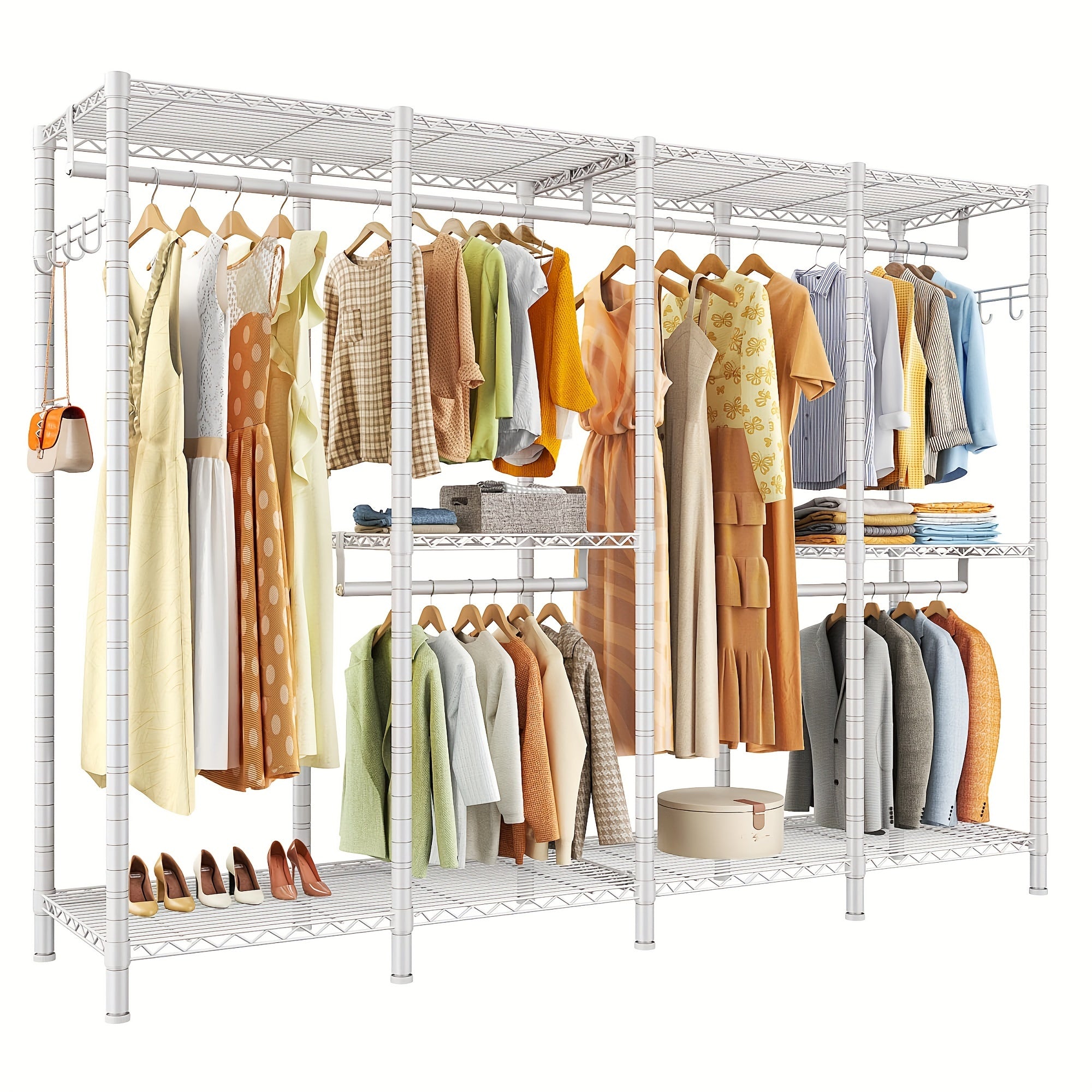 Clothes Rack, Clothing Rack Heavy Duty Clothing Racks For Hanging Clothes 910LBS, Metal Garment Rack Heavy Duty Clothes Rack Freestanding Wardrobe Closet Rack, 75" H X 75" W X 15.7" D, White