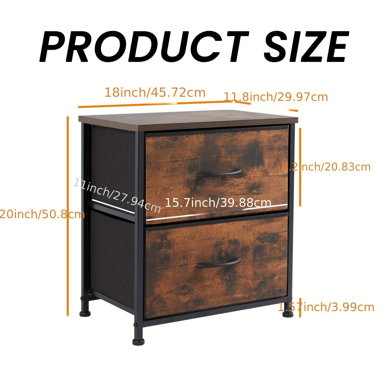 Cabinet With 2 Storage Drawers, 20" Height Small Furniture End Table, Wooden Top Fabric Cabinet, Suitable For Office And Home