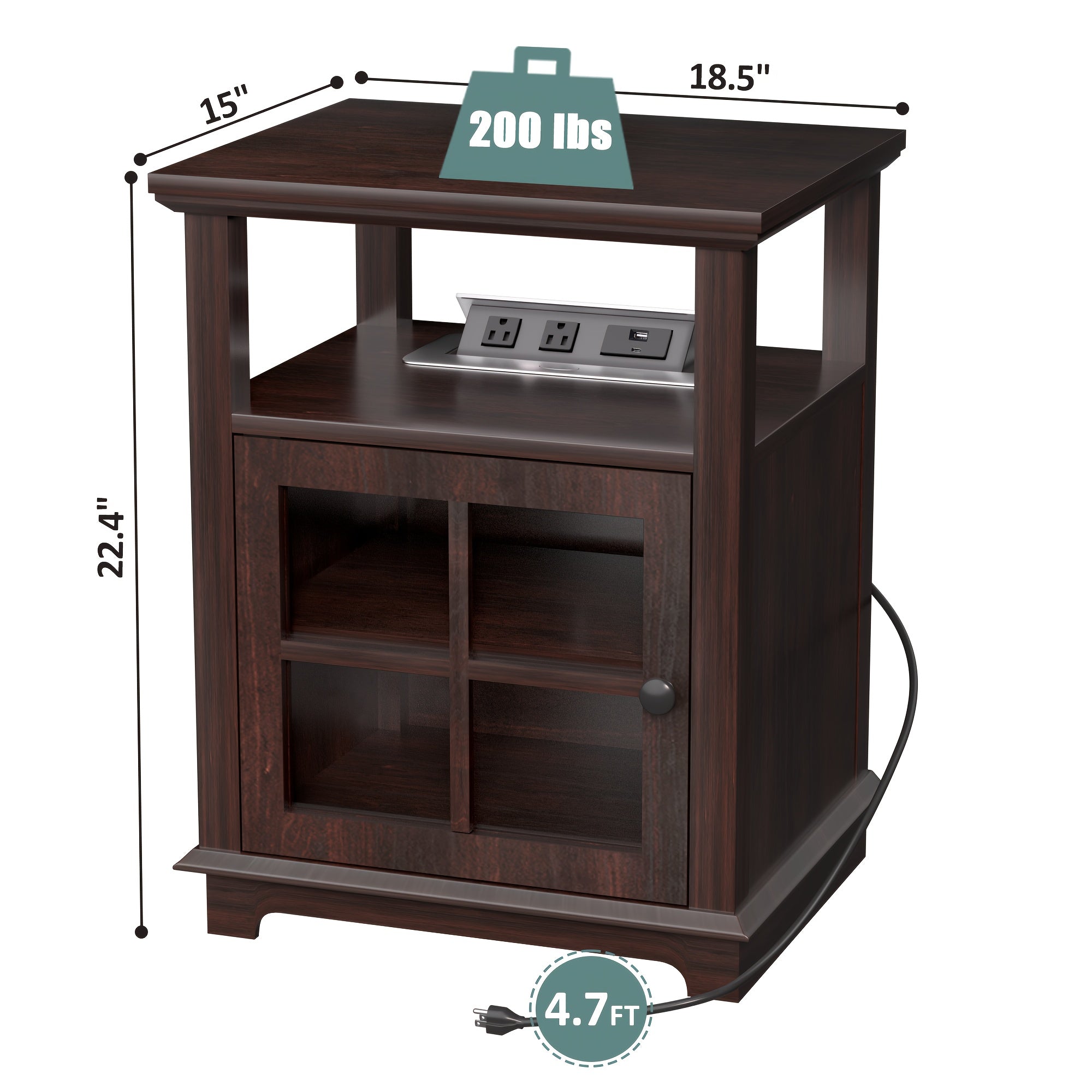 End Side Table with Charging Station, Wireless End Table, Nightstand with Adjustable Storage Shelf for Bedroom, Living Room