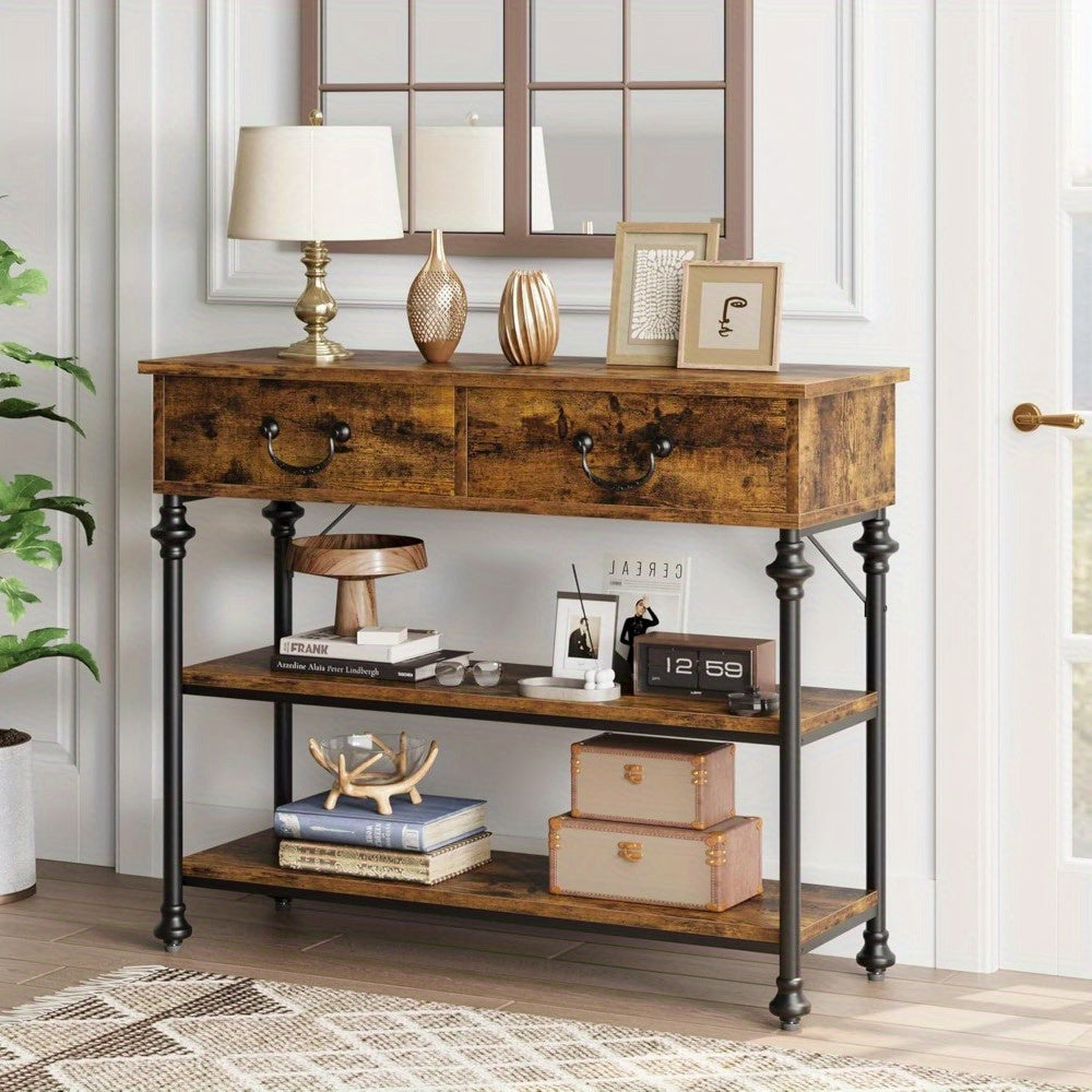 Small Entryway Table with 2 Drawers, Narrow Console Table with Storage Shelves for Living Room, Console Tables for Entryway, Hallway Table, Sofa Table