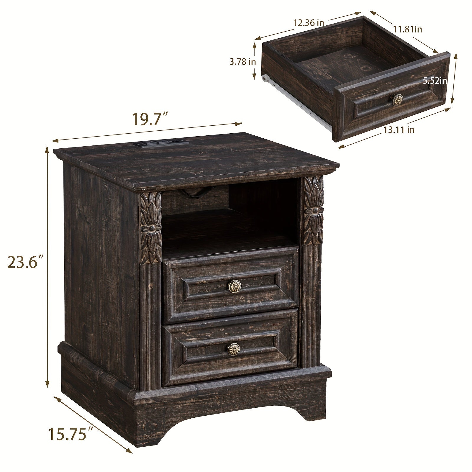 Rustic Oak Farmhouse Dresser with 5 Drawers - Tall Wooden Vanity for Bedroom, Carved Pilasters, Ideal for Closet & Hallway Storage