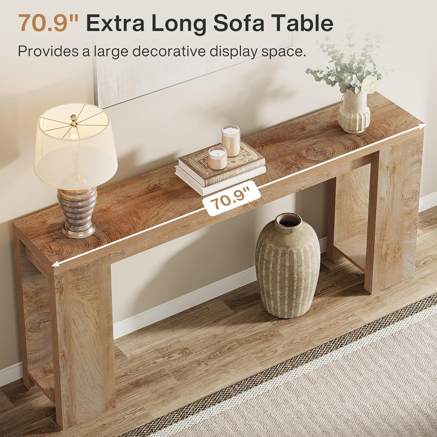 Farmhouse Console Table, 70.9" Extra Long Console Table, Wood Sofa Table Behind Couch, Narrow Entryway Accent Table for Living Room, Hallway, Entrance, Foyer, Easy Assembly Unique Design Furniture, Christmas Home Dec