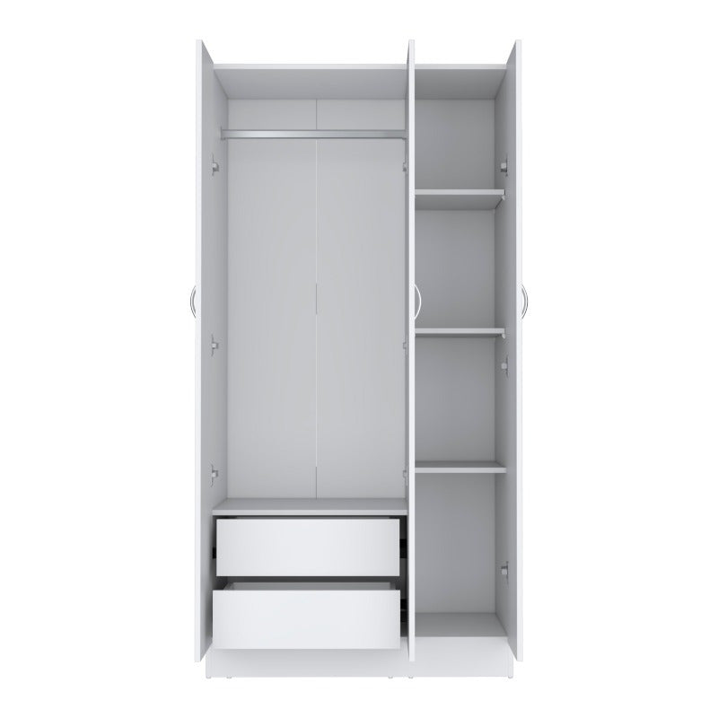 White 71" Tall Wardrobe Armoire with 3 Doors & 2 Drawers - Spacious, Sturdy Metal Construction for Easy Assembly, Versatile Use