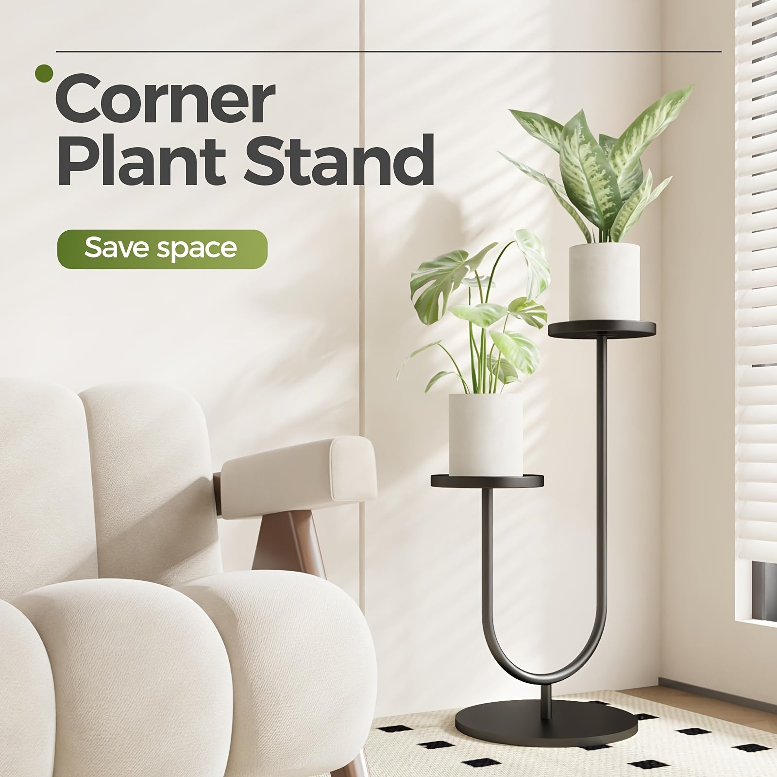 Versatile Metal Plant Stand - Indoor/Outdoor Corner Shelf for Multiple Plants, 2-Pot Display Holder for Patio, Garden, Balcony, Living Room & Bedroom