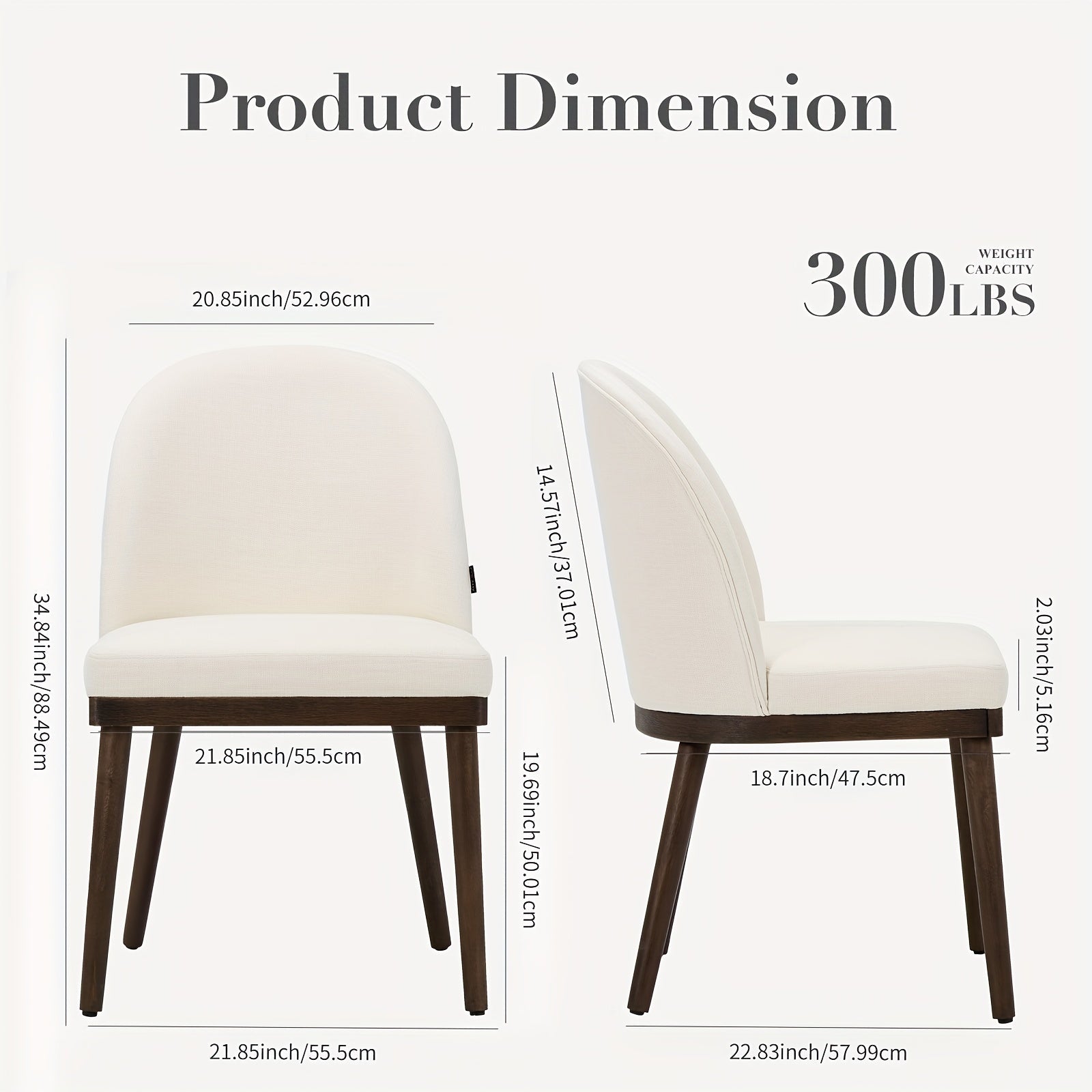 Classic Upholstered Dining Chairs Set of 2, Ergonomic Kitchen Chairs with Durable Rubberwood Frame and Anti-Slip Protectors, Curved Backrest Modern Fabric Dinner Chairs for Hard Floors