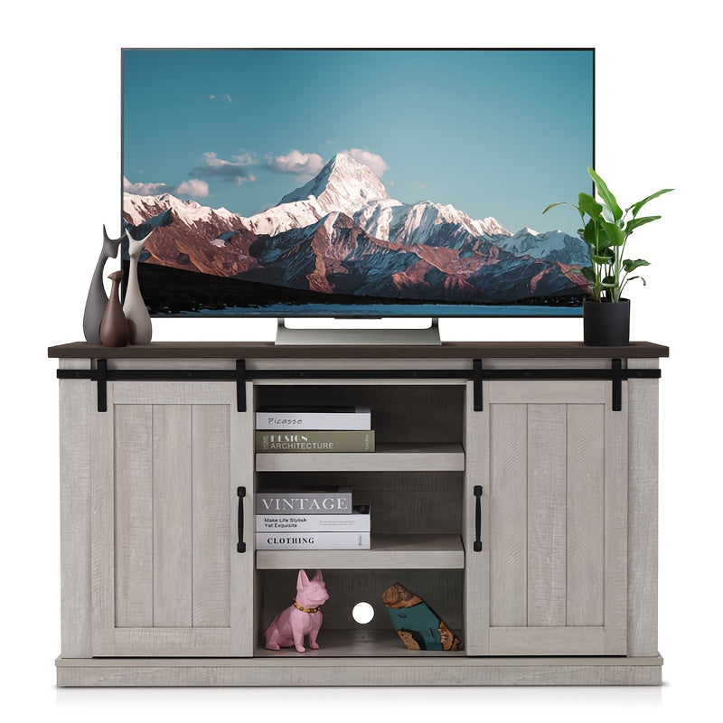 Farmhouse TV Stand For 60 Inch TV, Entertainment Center With Storage And Sliding Barn Doors, Modern Media TV Console TV Stands For Living Room Bedroom ( Khaki)