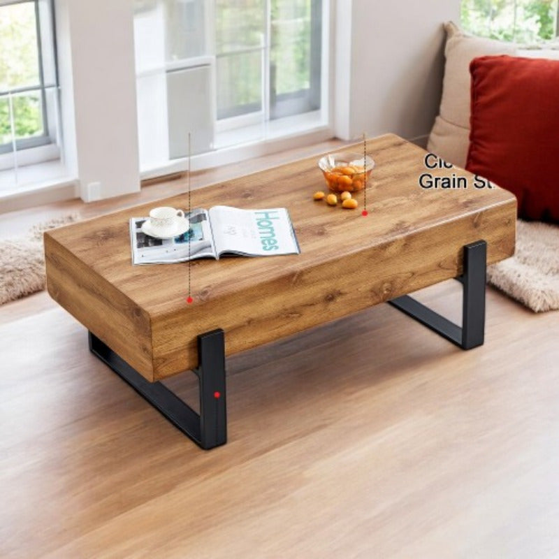 1pc Rustic Solid Wood Coffee Table with Metal Legs - Casual Style, Freestanding, Hard & Soft Wood Construction, Under 3.2 Cubic Feet Storage, Less Than 27 Inch Height