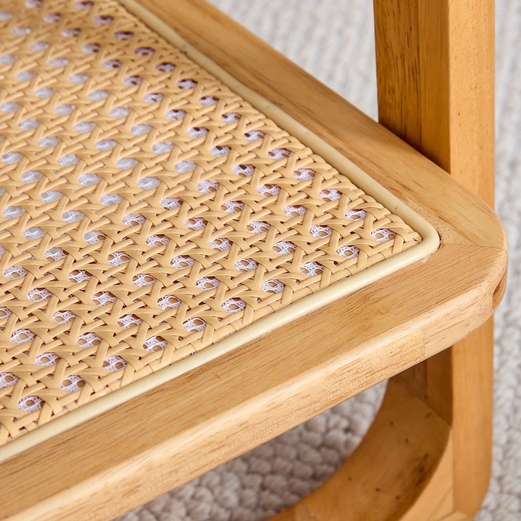 Mid Century Modern Coffee Table With Ribbed Glass Top And PE Rattan Storage Shelf, 45 Inch Rectangular Solid Wood Boho Coffe Table, Unique Center Table For Livinig Room Apartment Small Space