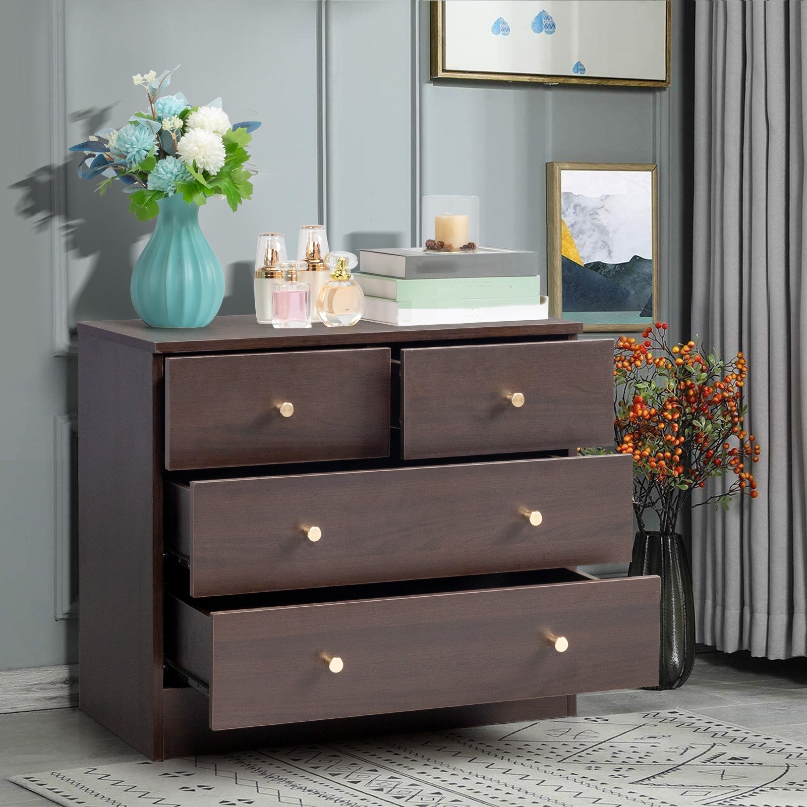 4/ 5/ 6/ 7 Drawer Wood Dresser for Bedroom Chest of Drawers Storage Organization Unit for Clothing Brown - Dresser