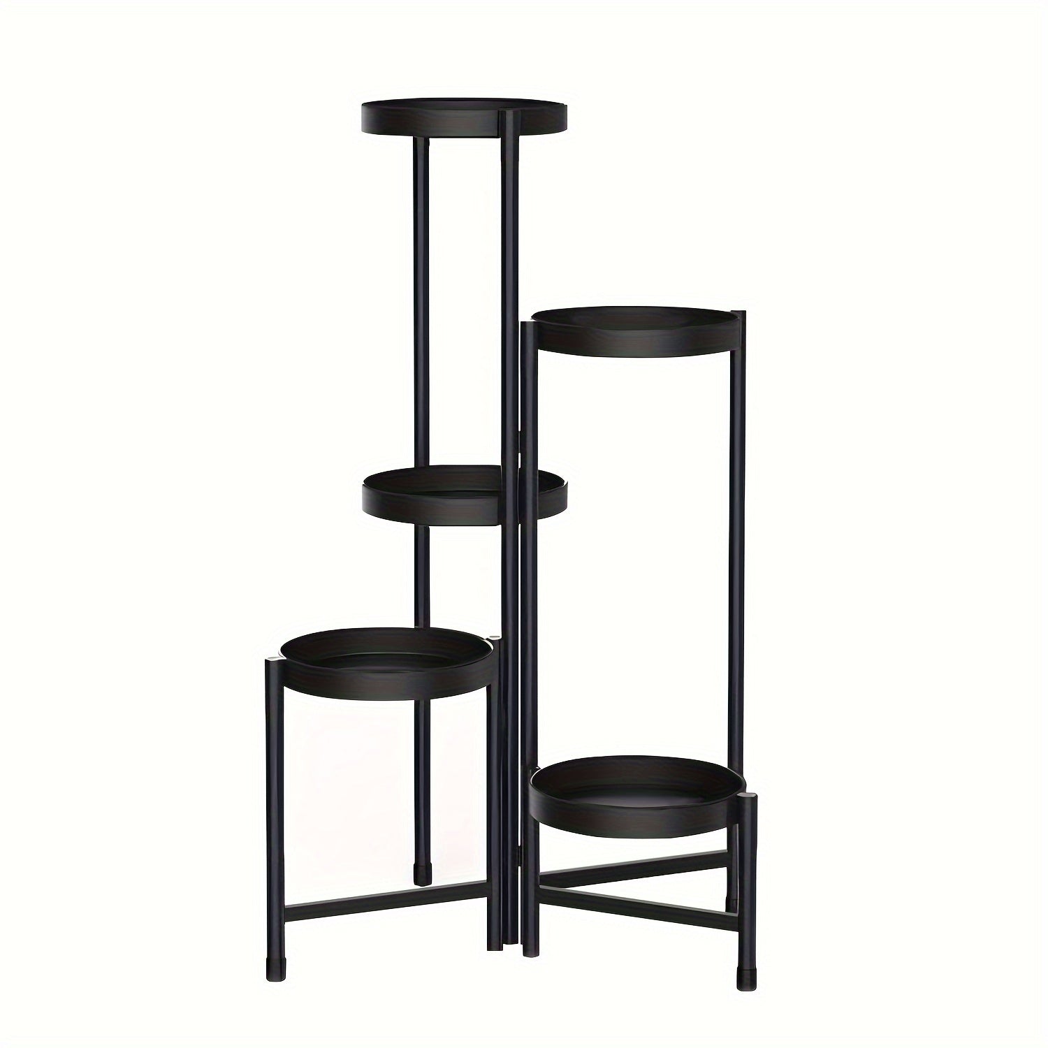 1pc 5-layer Circular Iron Flower Rack, 5 Tier Metal Plant Stand For Indoor Outdoor, Foldable Corner Tall Plant Shelf For Multiple Plants, Flower Pot Holder Display Stand For Living Room Balcony Garden Patio Black