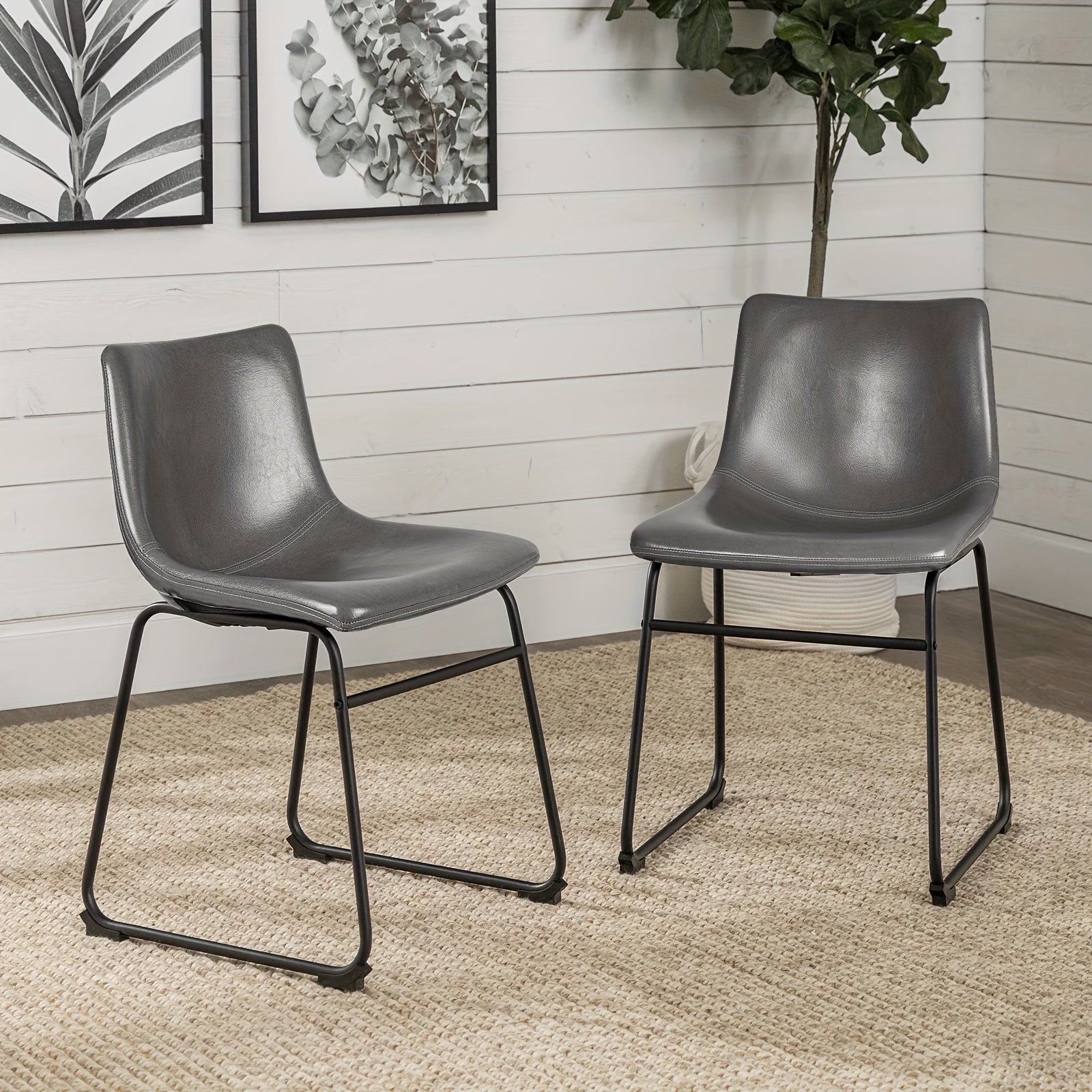 Faux Leather Dining Chairs Set of 2, 18 Inch Kitchen & Dining Room Chairs, Mid Century Modern Dining Chairs with Backrest and Metal Legs, Comfortable Upholstered Seat Chairs