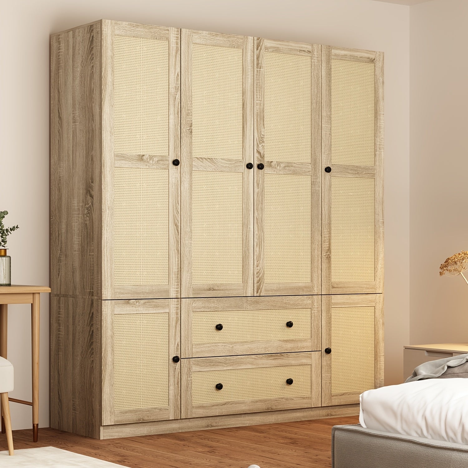 Modern Natural Rattan Wardrobe - Spacious Storage with A Touch of Rustic Elegance