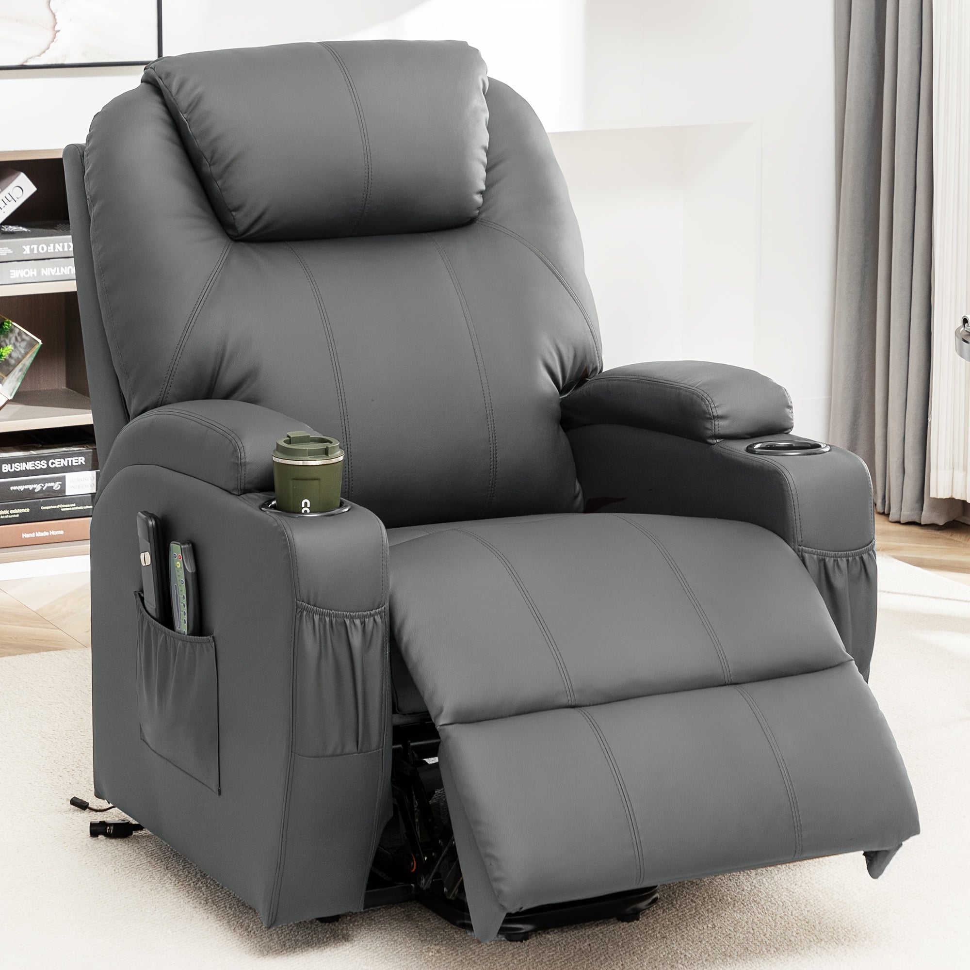 Lift Recliner Chair For Elderly With Side Pockets & Massage Remote Control, Power Lift Recliner With Heat&Vibration Massage