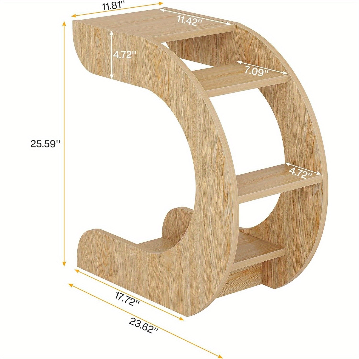 C-Shaped Table for Couch, Small 4-Tier End Tables with Storage Shelves, Wooden Side Table for Living Room, Bedroom, Natural (1)