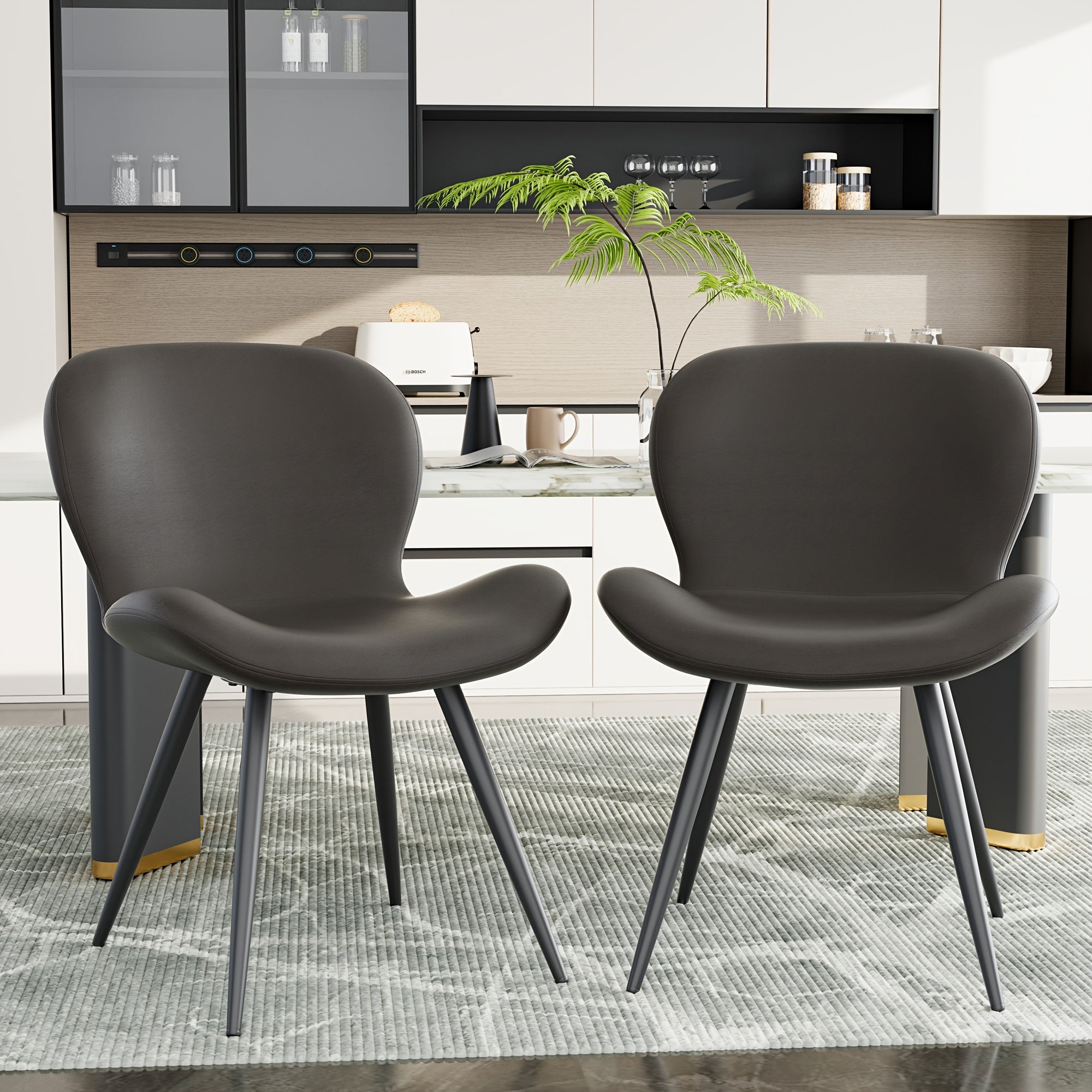 Contemporary Faux Leather Dining Chairs, Ergonomic Upholstered Seating with Metal Legs, Easy Clean, No Electricity Required, for Kitchen and Dining Room