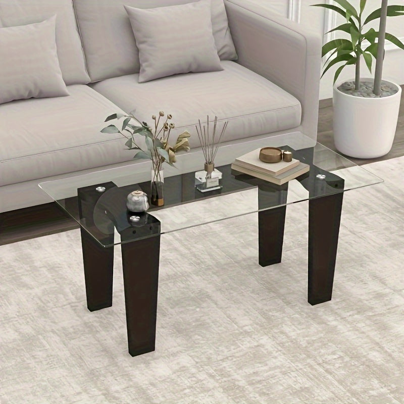 Modern Metal and Acrylic Coffee Table, 99cm Rectangular Glass Top Center Table, with Solid Rubber Legs, for Living Room Furniture Set