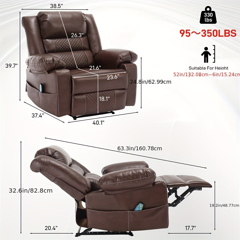 Luxurious Brown Faux Leather Manual Lounge Chair - Ergonomic Design with Airflow Technology, Sturdy Metal Frame & Padded Comfort | Features Adjustable Headrest, Armrests & Leg Support | Ideal for Living Room, 5ft Tall, Chair