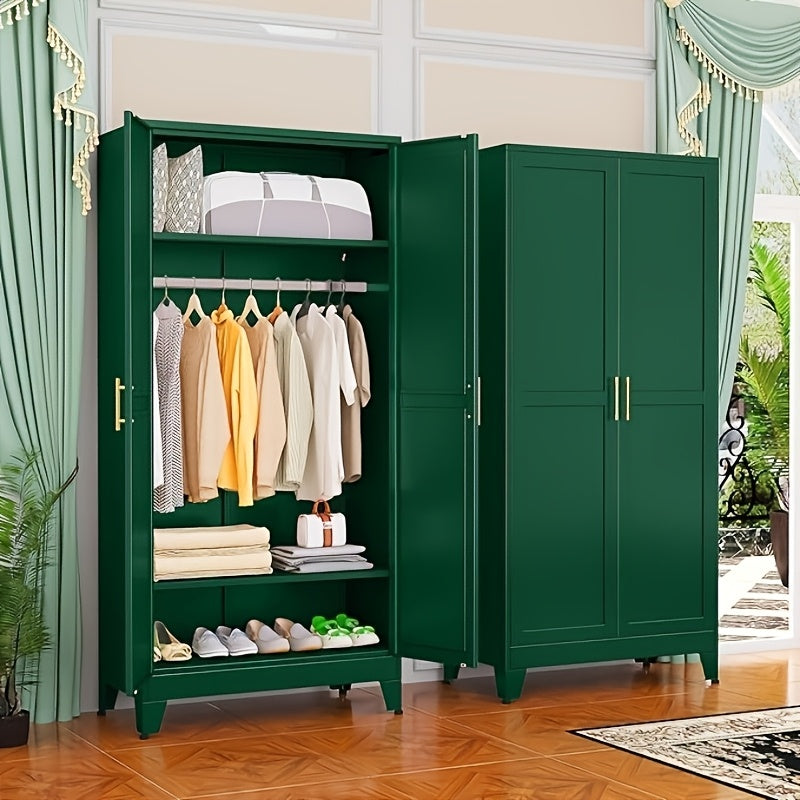 70.87"H Metal Wardrobe Cabinet with Hanging Rod, Freestanding Metal Clothing Storage Cabinets with 2 Doors, Armoire Wardrobe Closet with Adjustable Shelves for Bedroom, Living Room, Laundry Room and Cloak Room