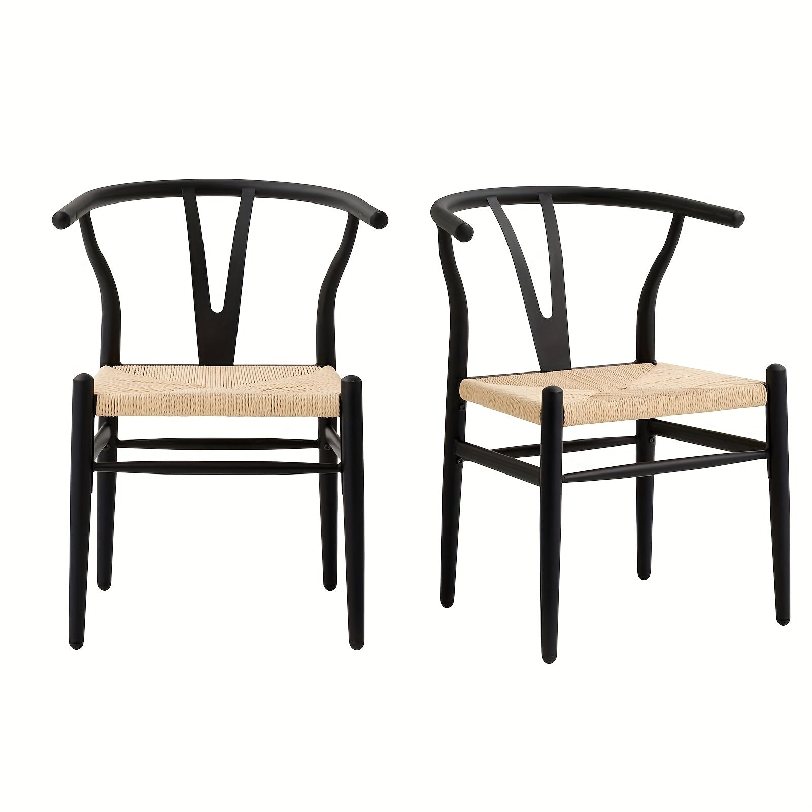 Metal Dining Chairs Set of 2/4 - Mid Century Modern Rattan Weave, Contemporary Bone Cane Back, Black, Sturdy Construction, Accent Dinning Room Chairs for Kitchen, Living Room and Outdoor Spaces