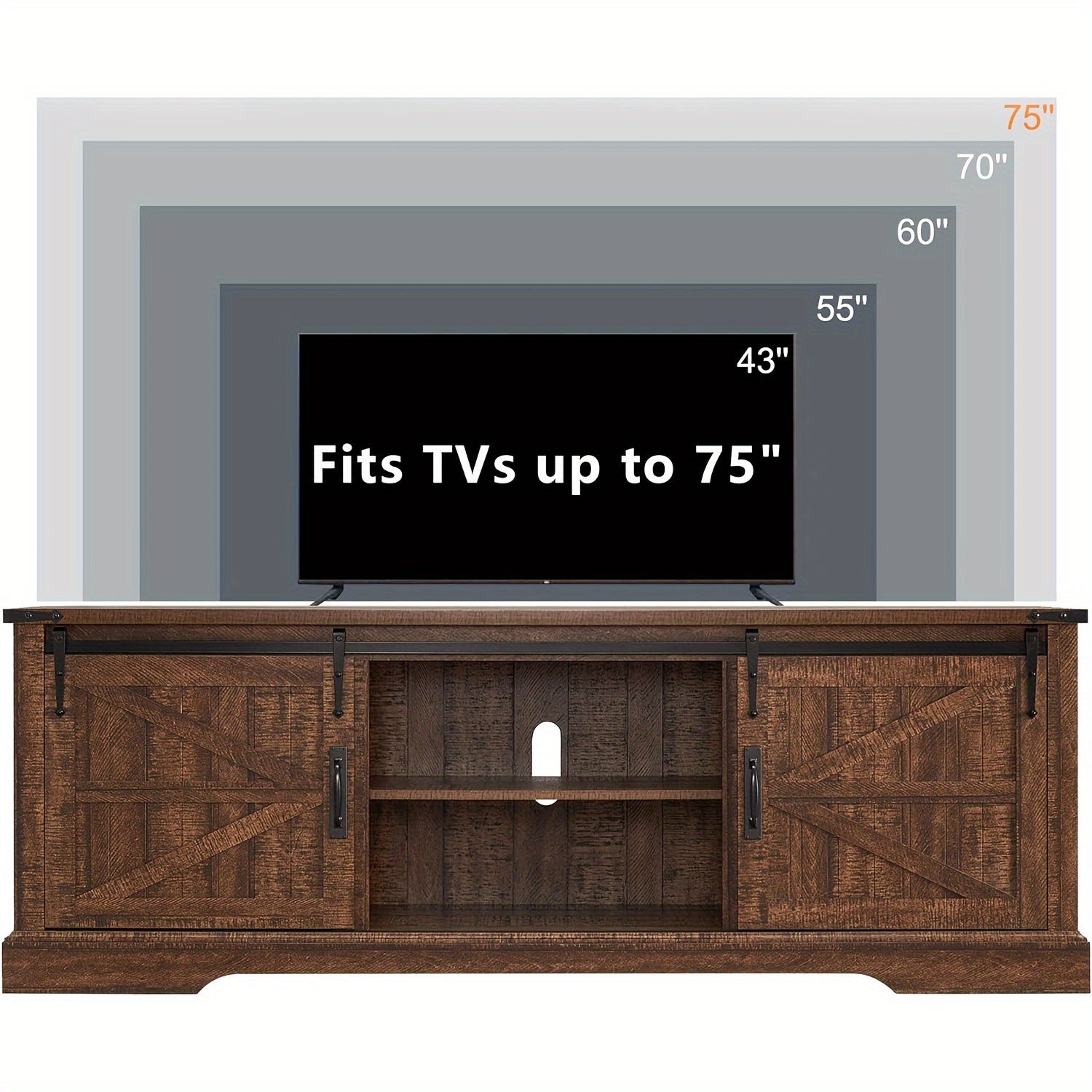 Farmhouse TV Stand for 75 Inch TV, Rustic Entertainment Center w/Sliding Barn Door Wood Media Console Cabinet 66 Inch Long Television Stands for 70 Inch TVs