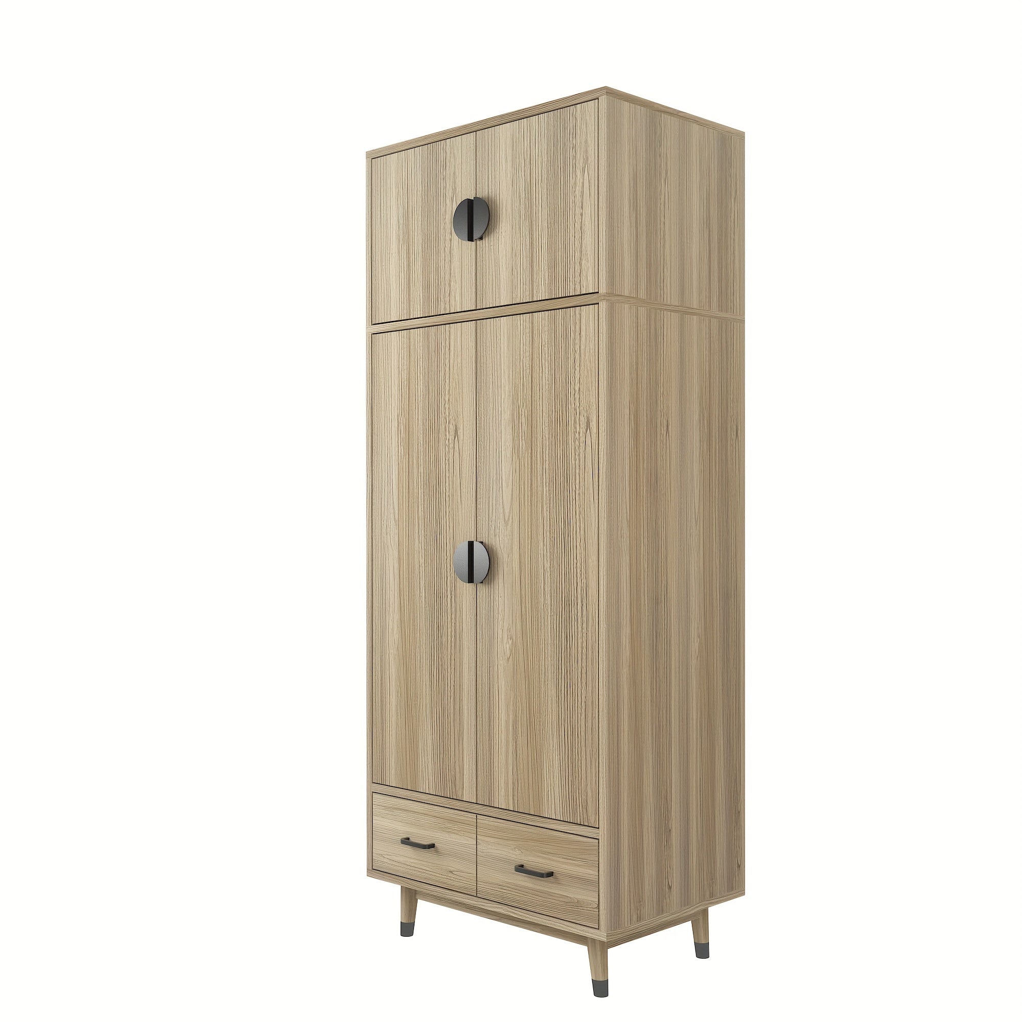 Large Armoire Wardrobe Bedroom Closet With 4 Doors, 2 Drawers, Removable Hanging Rod And Adjustable Shelves For Bedroom