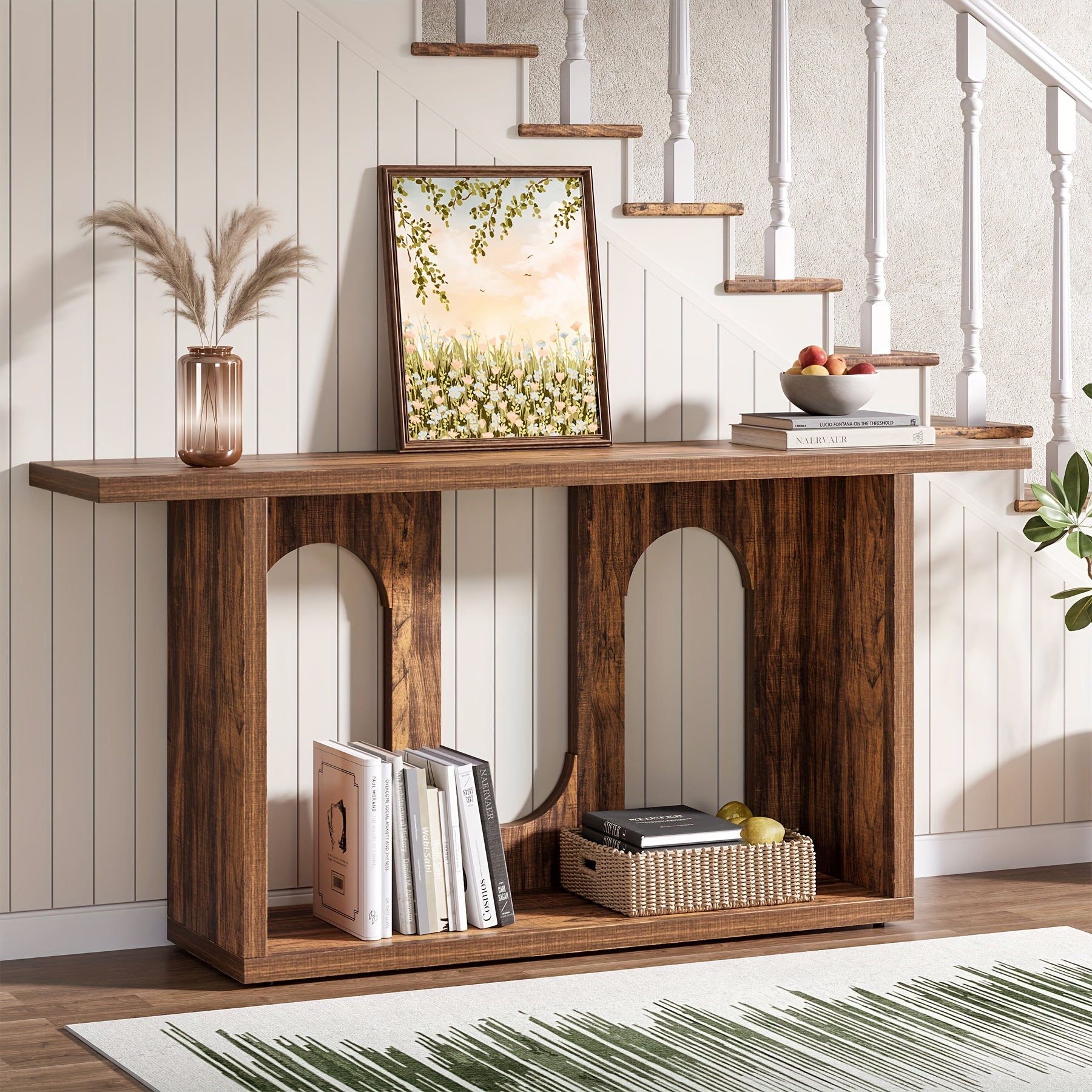 2-Tier Wooden Entryway Table With Storage, Narrow Console Table Long Modern Sofa Table Behind Couch For Foyer, Entrance, Hallway, Living Room