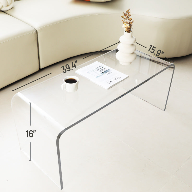 Elegant 90cm Long Waterfall Design Coffee Table - 15mm Thick Acrylic, Clear Rectangle with Rounded Edges, Sturdy & Safe for Sofa Side or Bedside Use, No Assembly Needed