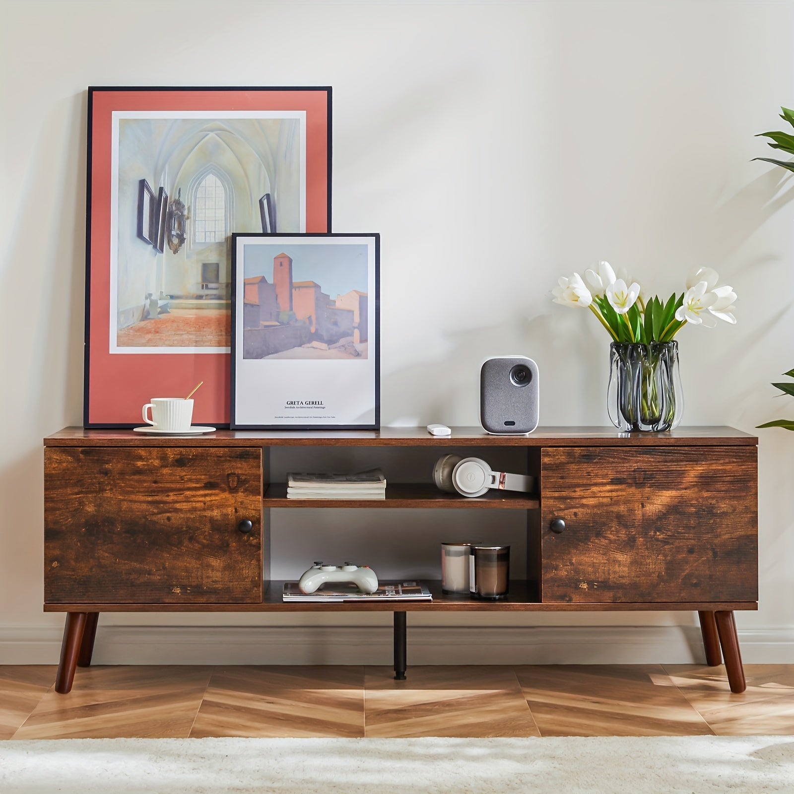 TV Stand With Lift Top Coffee Table Wooden Furniture, Modern Mid Century Entertainment Center With Storage, Media Console Table 2 Cabinet, Soft Hinge, Handle Door, Living Room