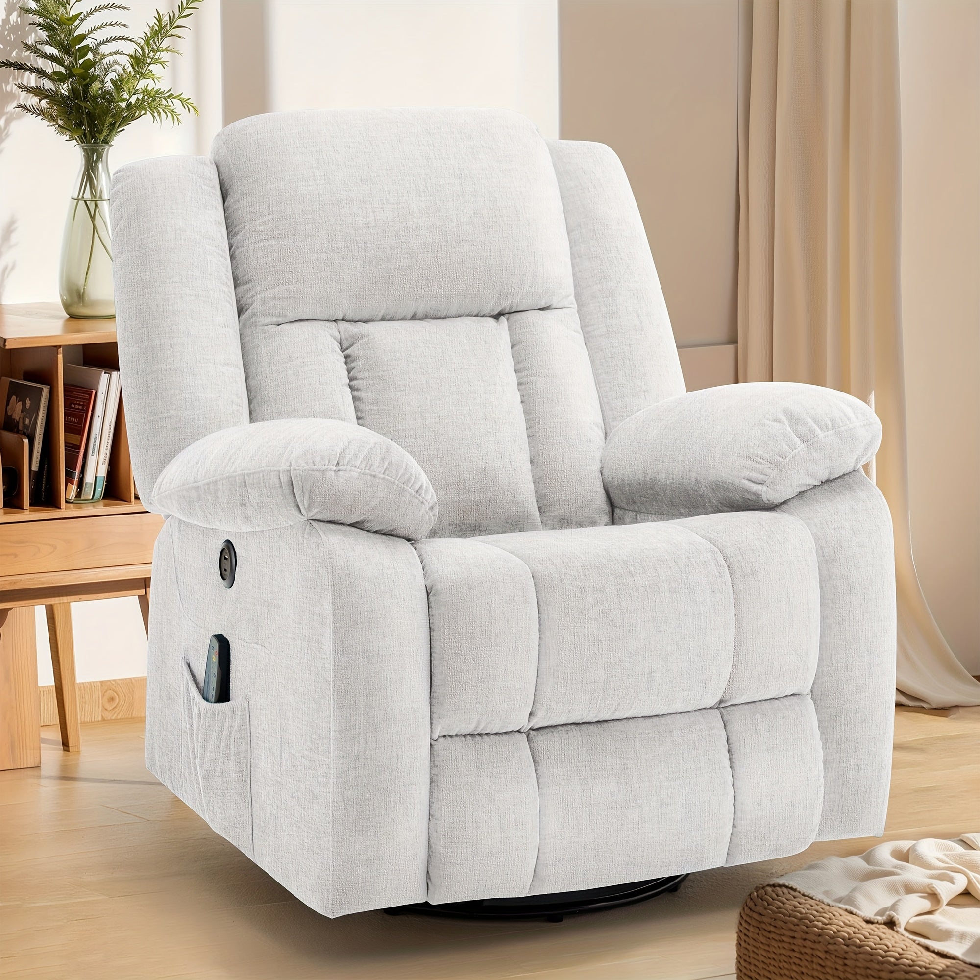 Recliner Chair, Rocking Chair With Massage And Heat, 360° Swivel Recliner Chairs For Adults, Rocker Manual Recliner With Remote Control And USB Port For Living Room, Bedroom, Nursery