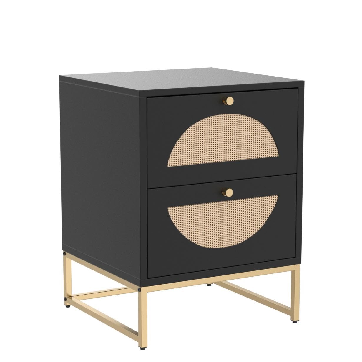 Modern Rattan Nightstand, Multi-Functional Side Table with Two Storage Drawers, Suitable for Living Room, Bedroom and Small Space Storage Table