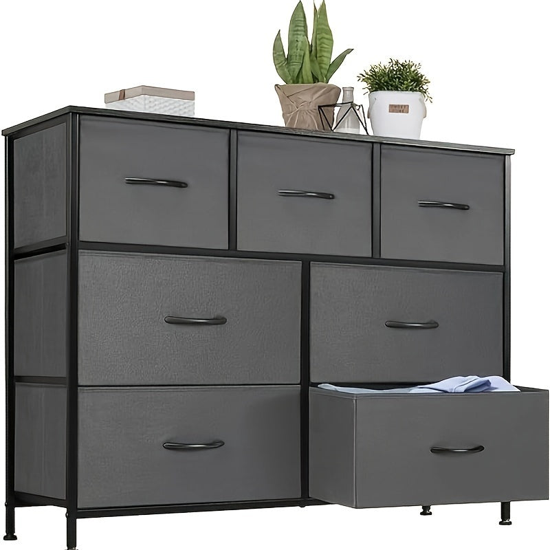 7 Drawer Fabric Storage Tower Dresser - Bedroom Storage Solution With 45 Inch Screen Wooden TV Stand - Gray - Dresser
