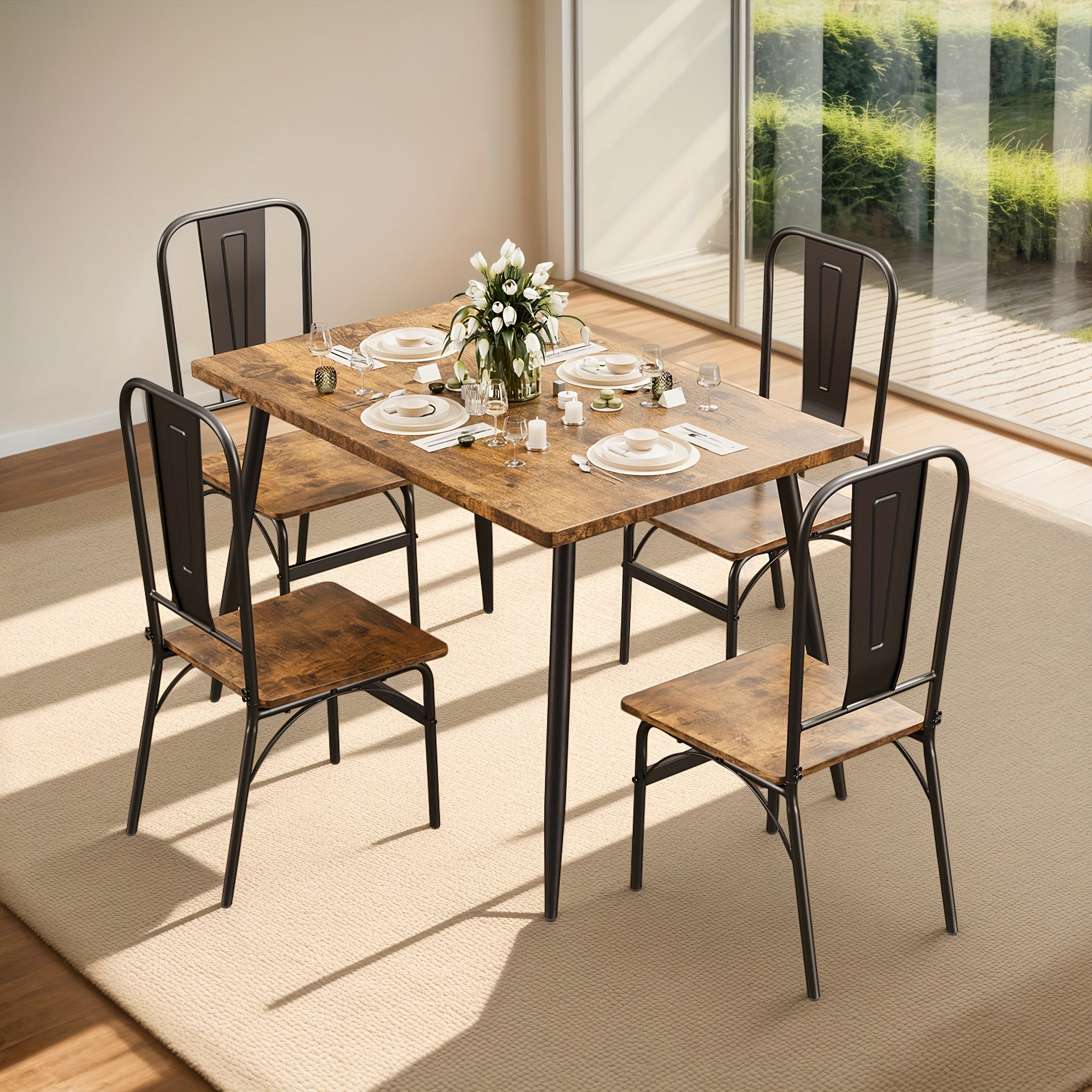 Dining Table Set for 4 with One Table and Four Chairs, Small Space Dinette for Kitchen, Dining Room, Bistro, Modern Kitchen Table Set for Small Space, Apartment