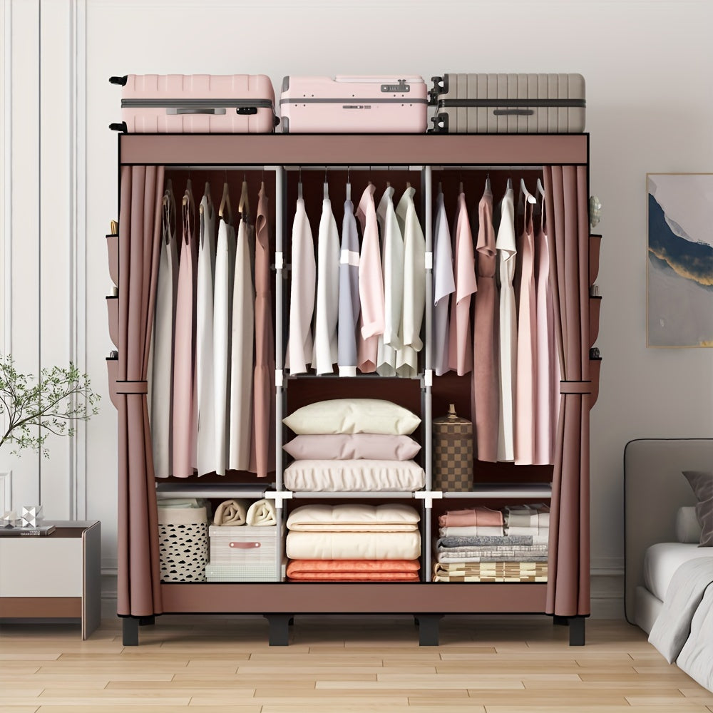 Black Dust-Proof Cloth Wardrobe - Durable Steel Frame, Multi-Layer Storage Organizer For Bedroom, Rental, And Dorm