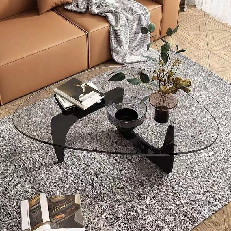 [1pc Modern Triangle Glass Coffee Table] Modern Glass Coffee Table, Abstract Triangle Design, Metal Frame, No Wood, Electricity-Free for Living Room, Patio, Office