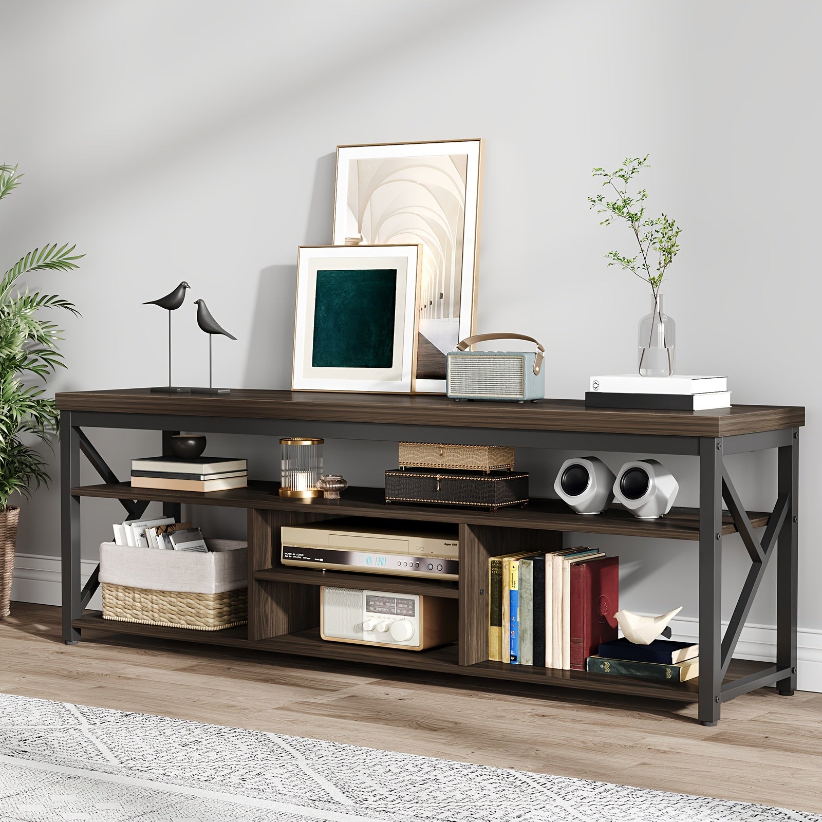TV Stand for TVs Up to 70 Inch Sofa Table Industrial Wood Entertainment Center with 3 Tier Wood Storage Shelf TV Media