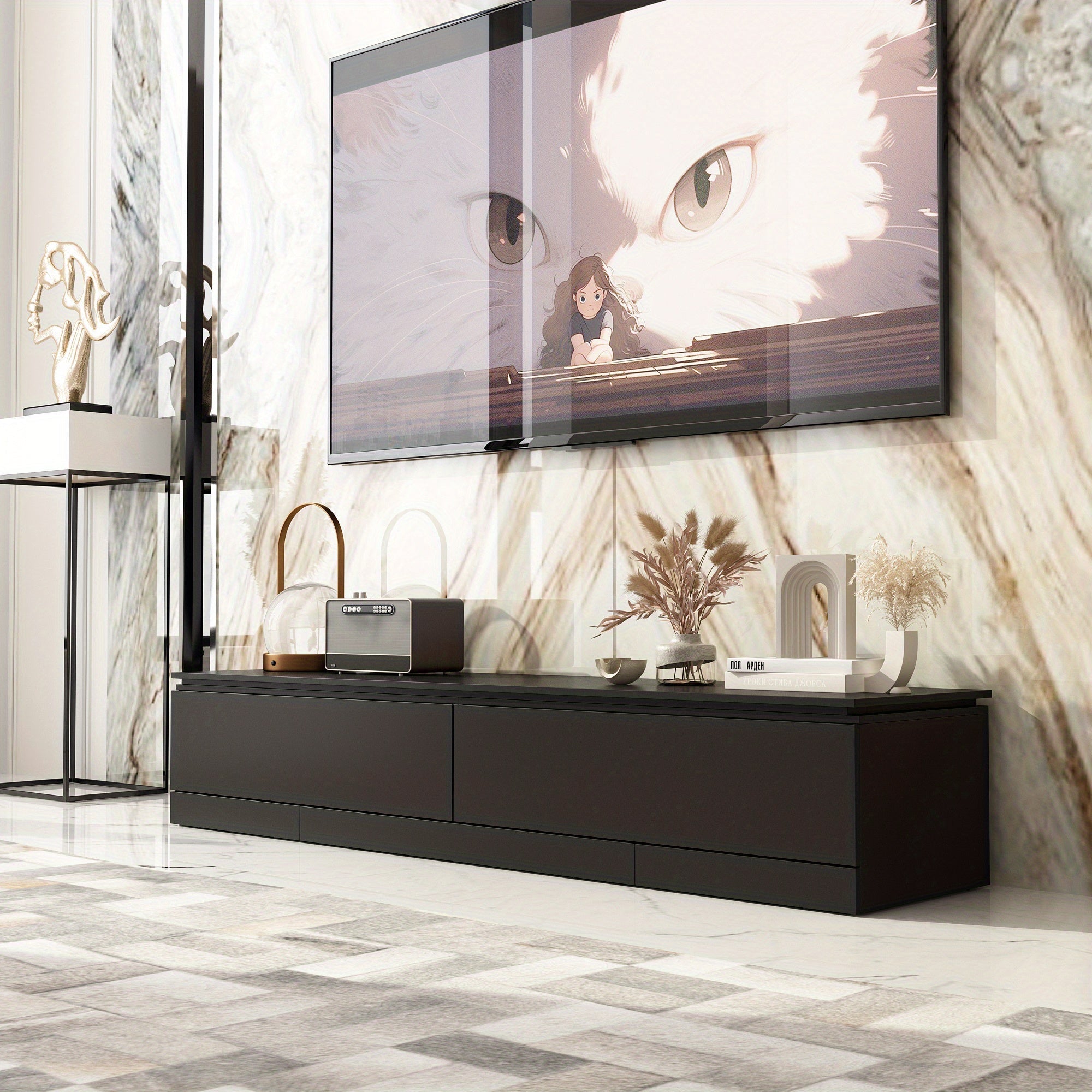 Modern TV stand TV cabinet with storage function home entertainment center black - Black - TV Stand Westberry Furniture