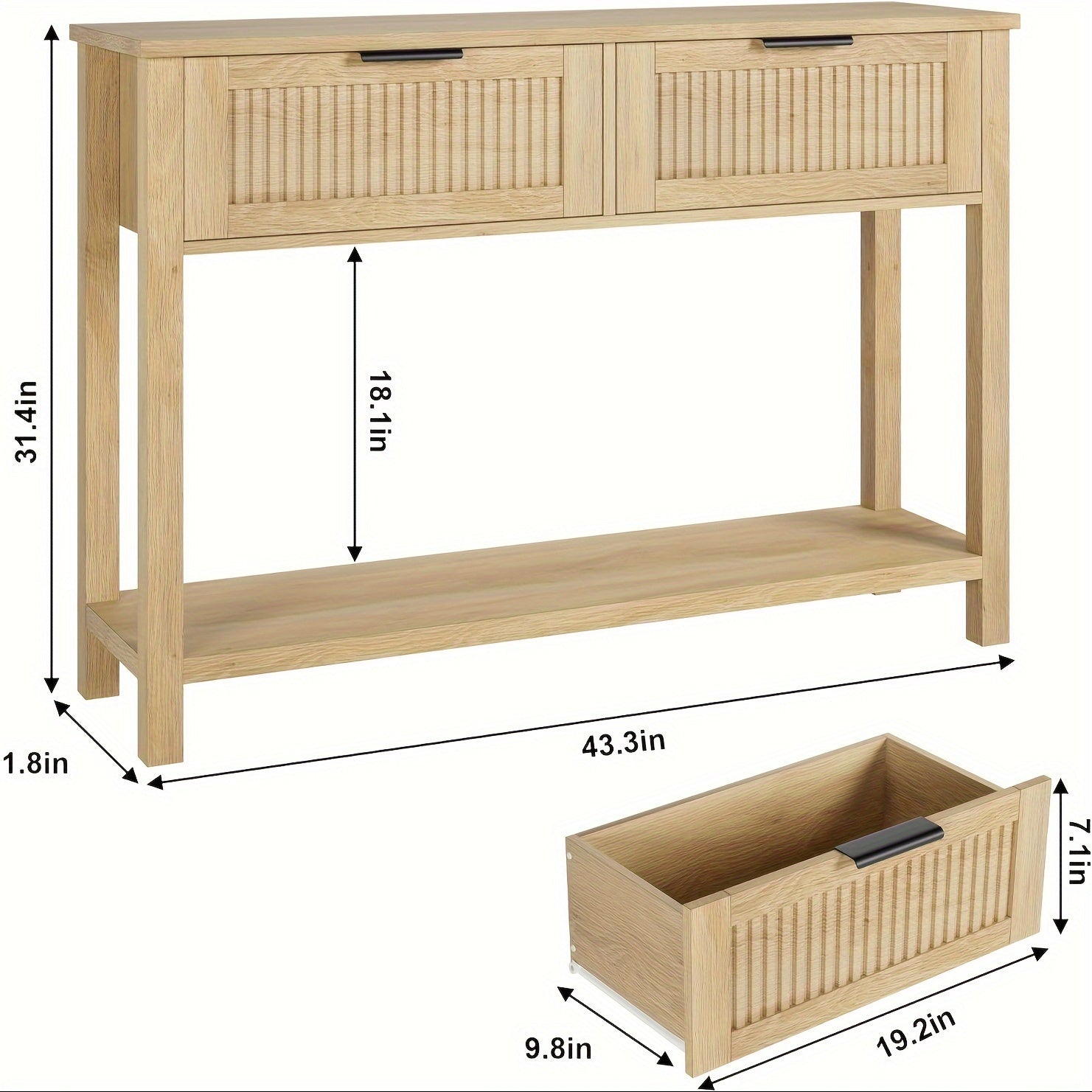 Farmhouse Entryway Table, 43 Inch Wood Console Table with 2 Drawers, 2 Tier Sofa Table with Storage for Living Room, Foyer Tables for Entryway-Burlywood