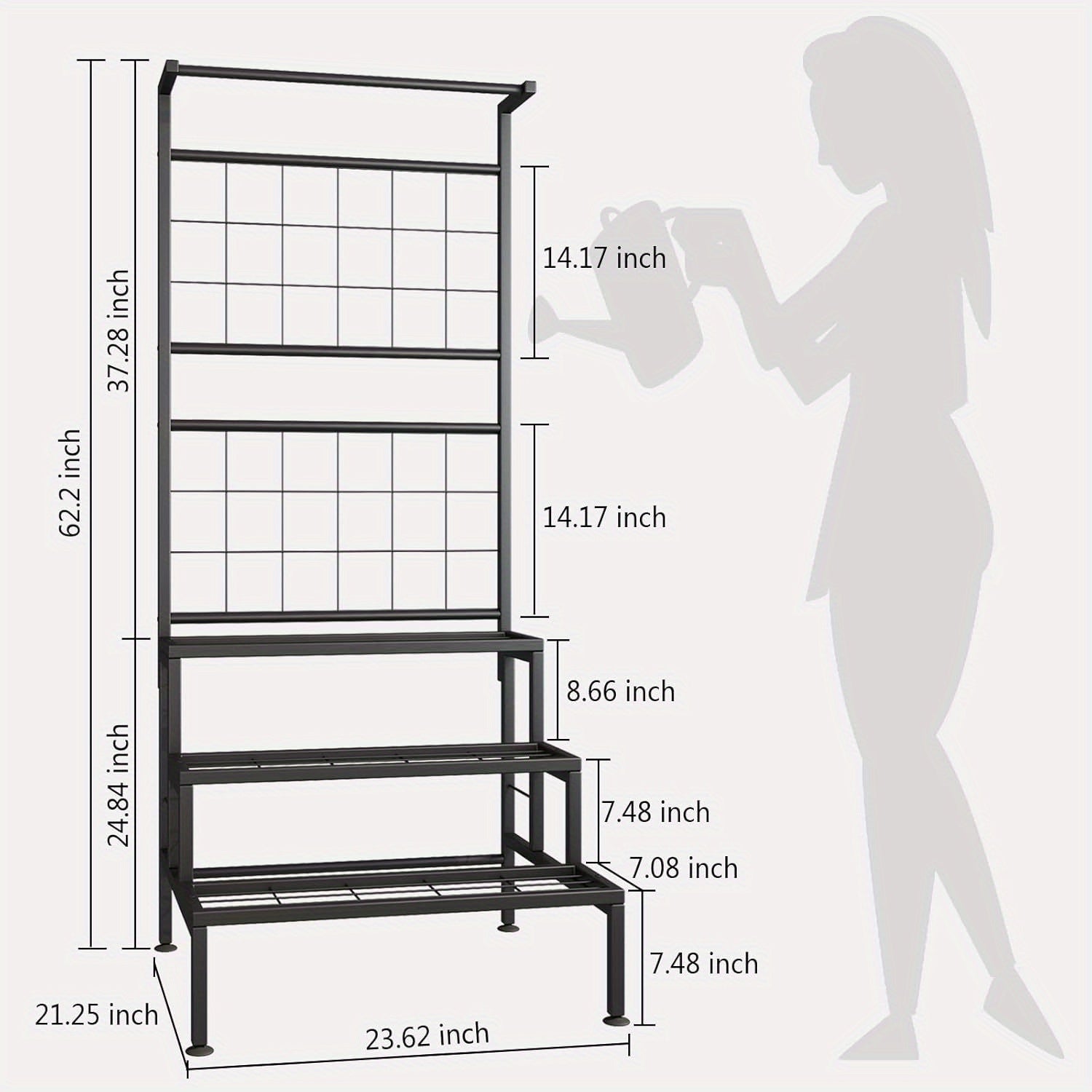 Plant Stand 3-Tier Hanging Shelves Flower Pot Organizer Multiple Flower Display Holder Indoor Outdoor Heavy Duty Potted Planter Rack Unit with Grid Panel for Living Room