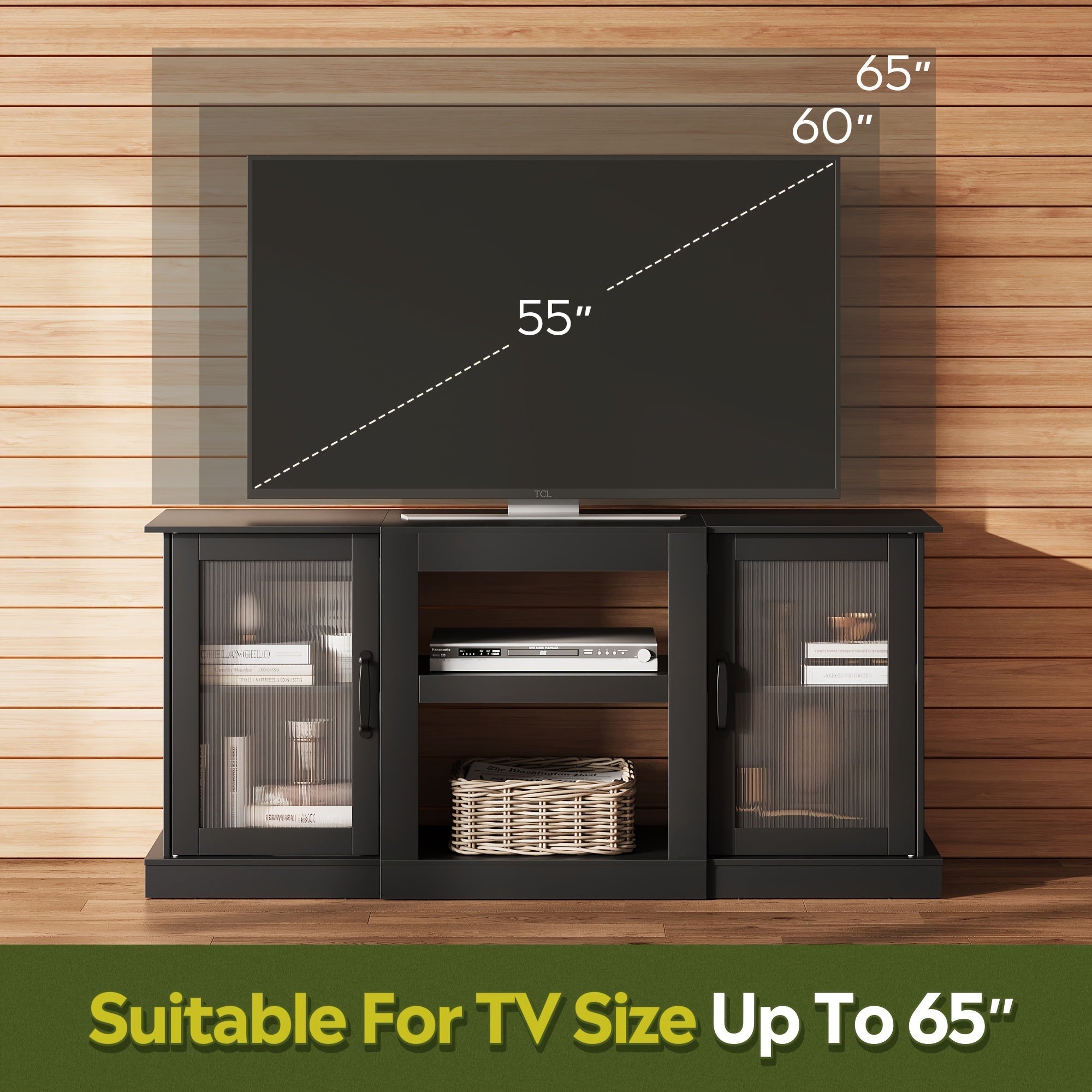 Retro TV Stand for 65 inch TV, TV Console Cabinet with Storage, Open Shelves Entertainment Center for Living Room and Bedroom