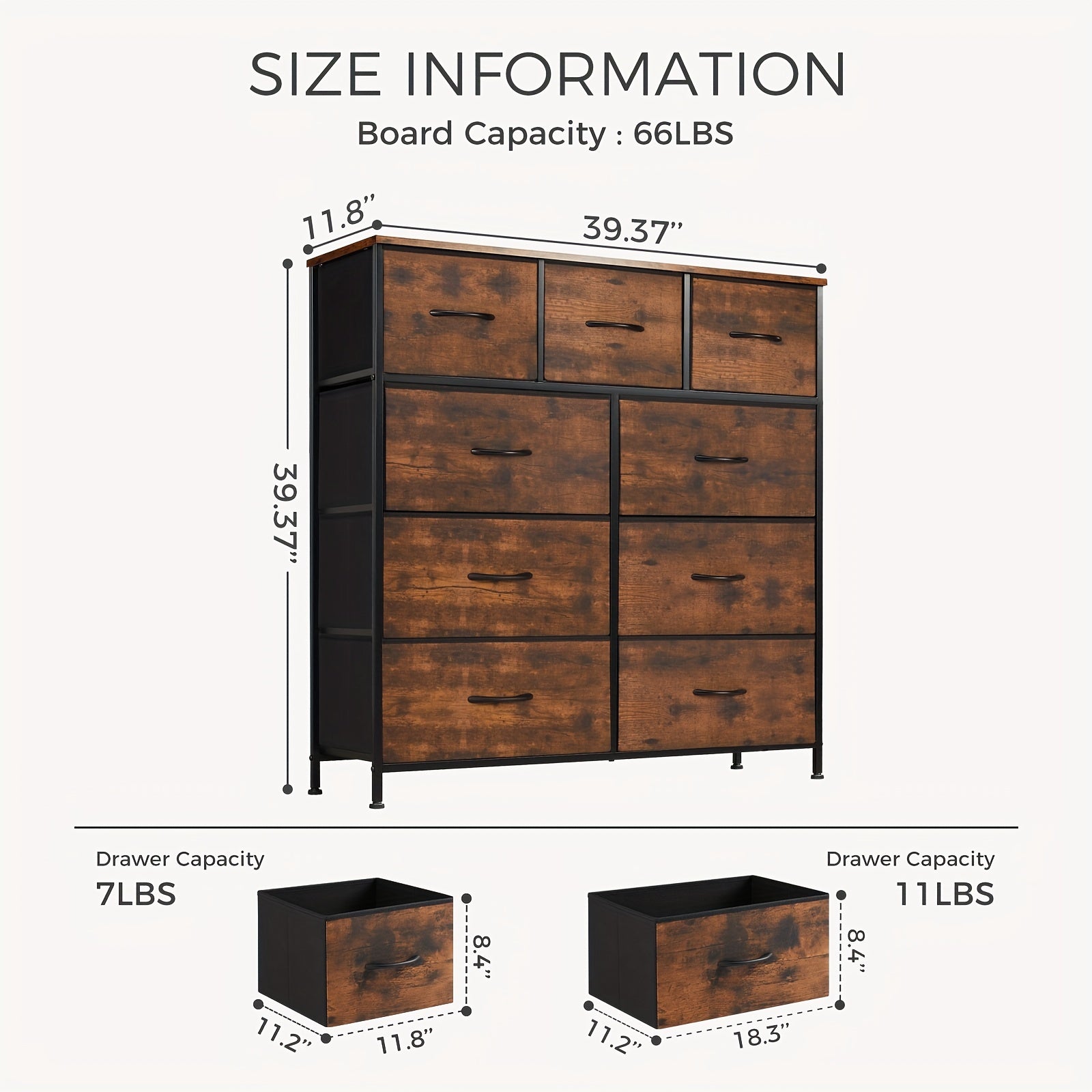 Dresser For Bedroom With 9 Drawers, Dresser With Metal Frame And Wood Tabletop, Clothes Drawer Fabric Closet Organizer, Chest Storage Tower For Living Room, Entryway