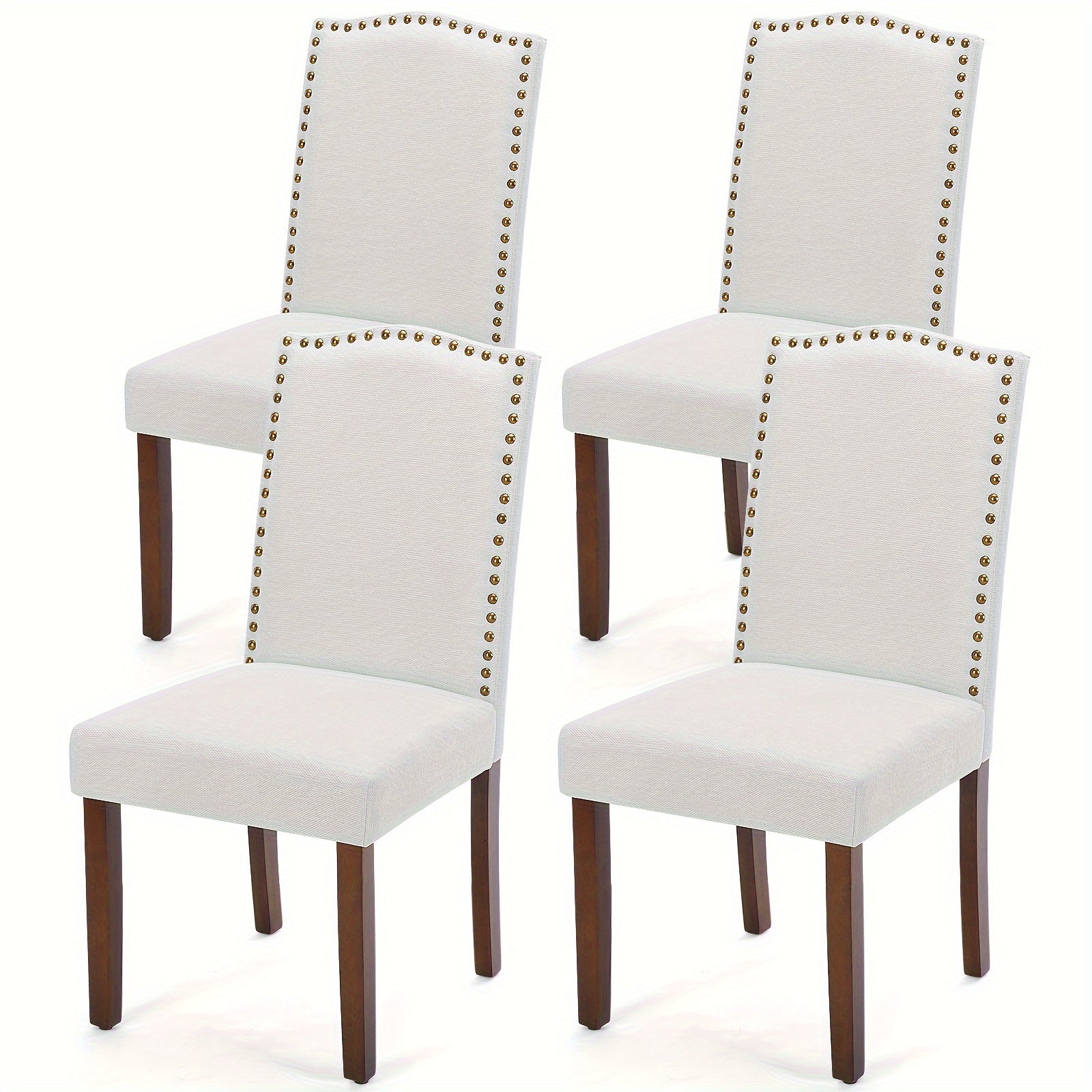 Dining Chairs Set of 4, Modern Upholstered High-end Dining Room Chair with Nailhead Back and Solid Wood Legs, Fabric Side Chairs for Dining Table, Kitchen, Living Room