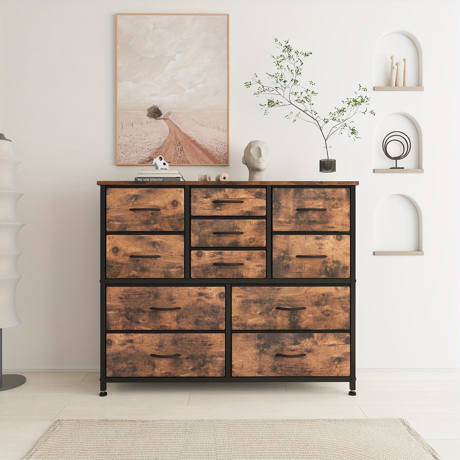 1pc 11 Drawers Dresser For Bedroom, Wide Dressers & Chests Of Drawers With Wood Top, Fabric Storage Dresser, TV Stand, Bedroom Living Room Entry Closet Storage Drawer Units