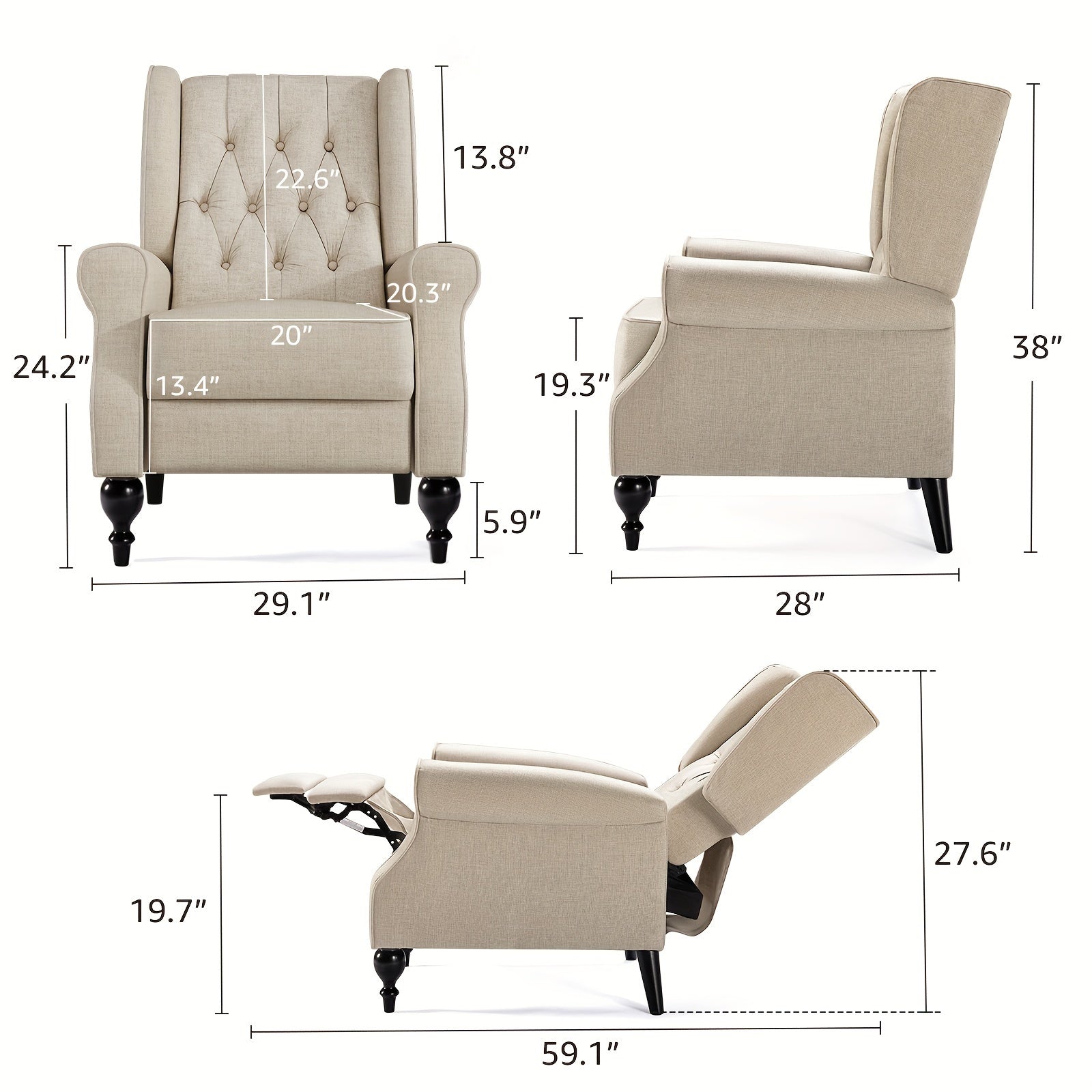 Recliner Chair for Elevated Living Rooms, Featuring High Back Push Back Design