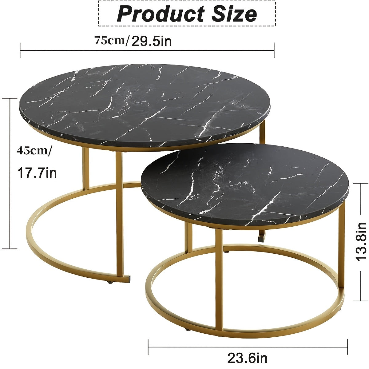 2pcs Nesting Coffee Table Set Modern Round Coffee Tables for Living Room Balcony Office Circle Table Accent End Side