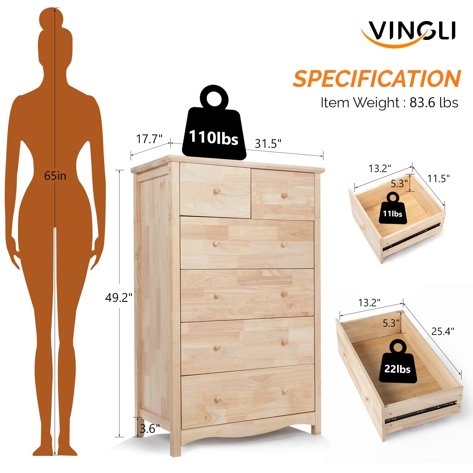 3/6 Drawer Dresser Natural Solid Wood Dresser Color DIY Upgraged Rustic Farmhouse Tall Dresser with Spacious Storage