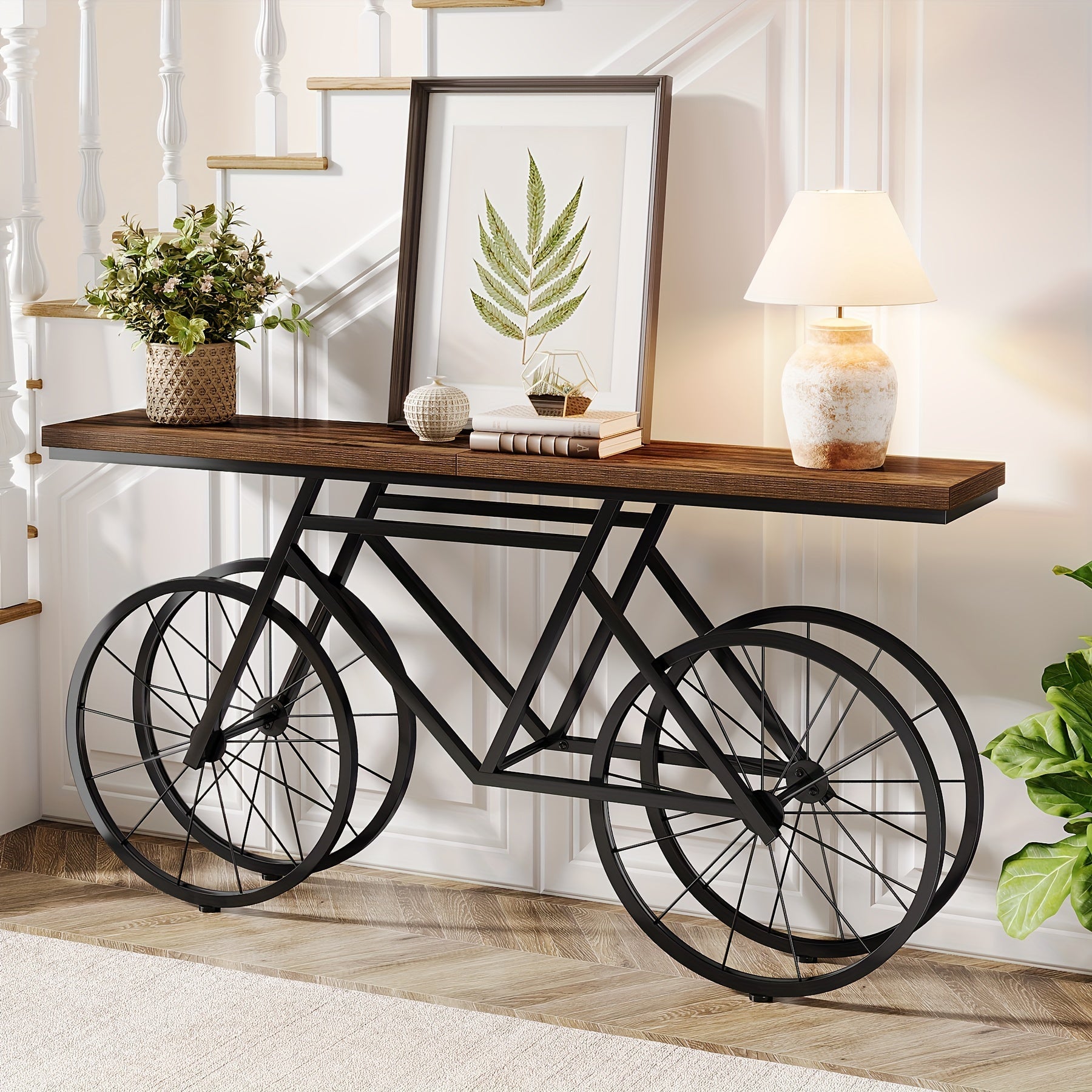 70.9-Inch Extra Long Console Table, Narrow Sofa Table With Bicycle Metal Base, Modern Industrial Entryway Table Behind Couch Table For Living Room, Hallway, Entrance, Foyer